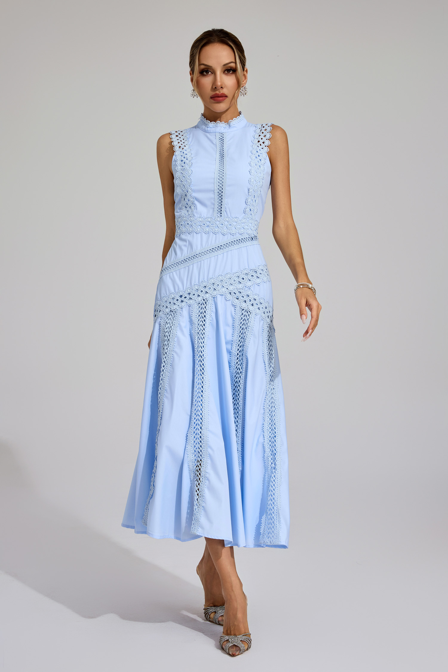 Susanna Blue Sleeveless Lace Dress