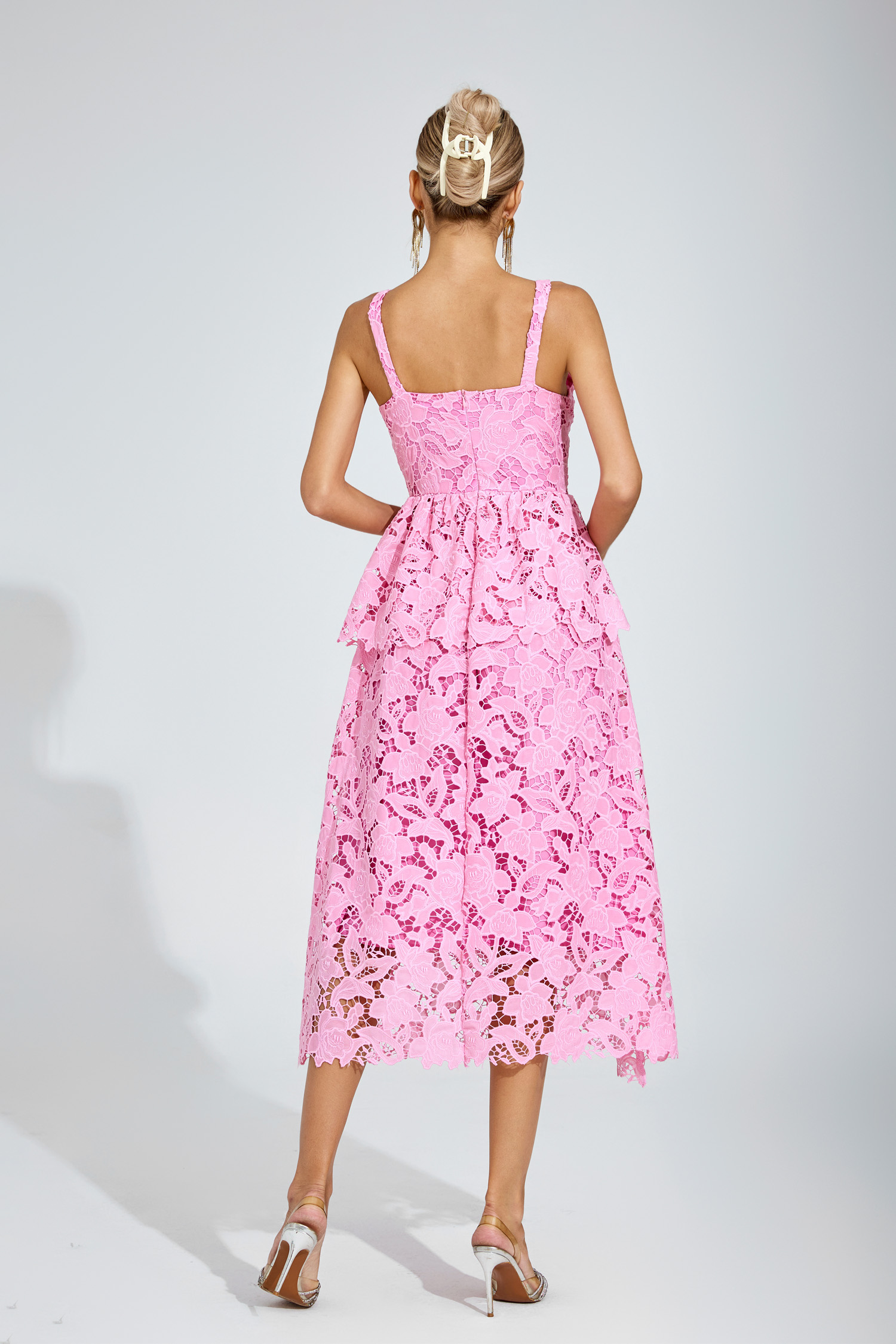 Suzanne Pink Lace Midi Dress