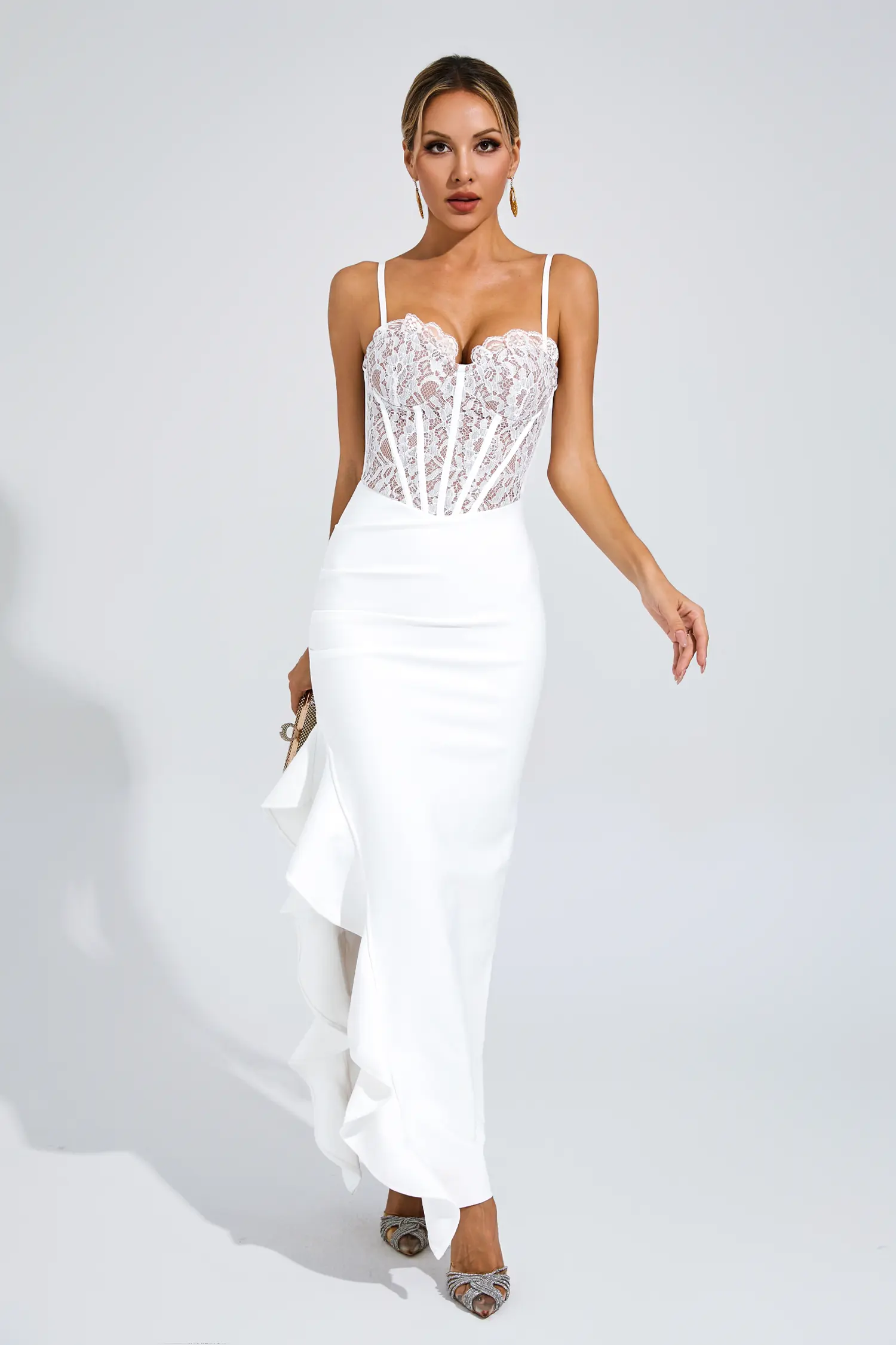 Swift White Slit Bandage Slip Dress-CATCHALL