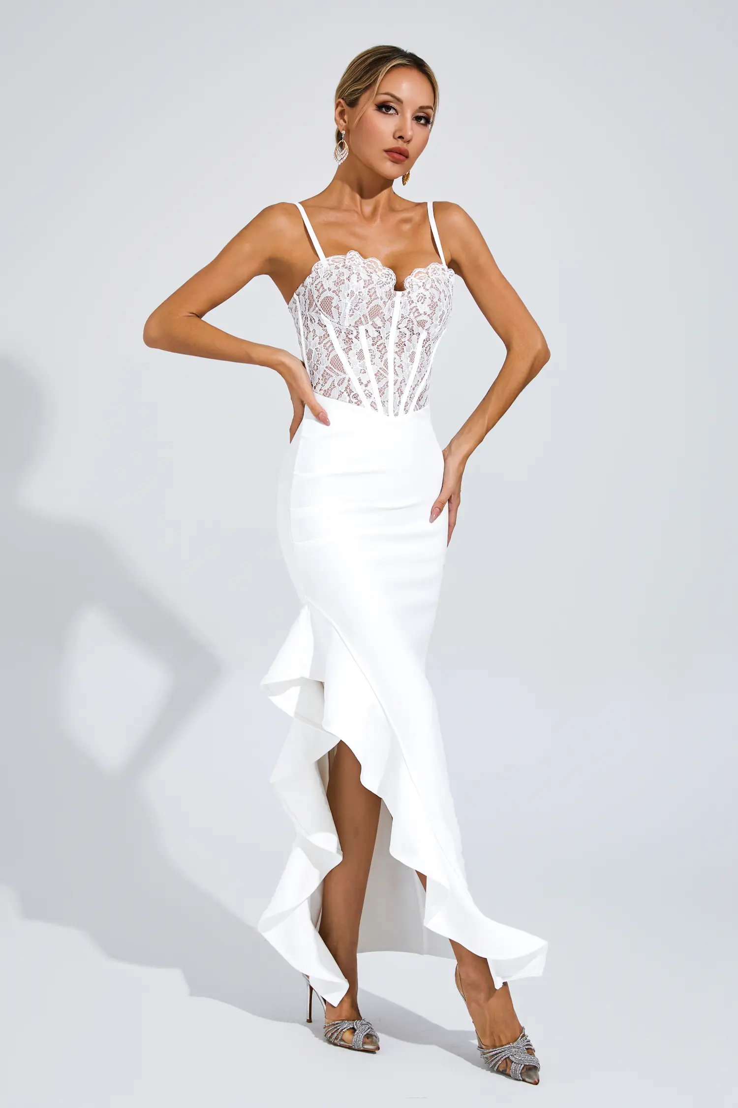 Swift White Slit Bandage Slip Dress-CATCHALL