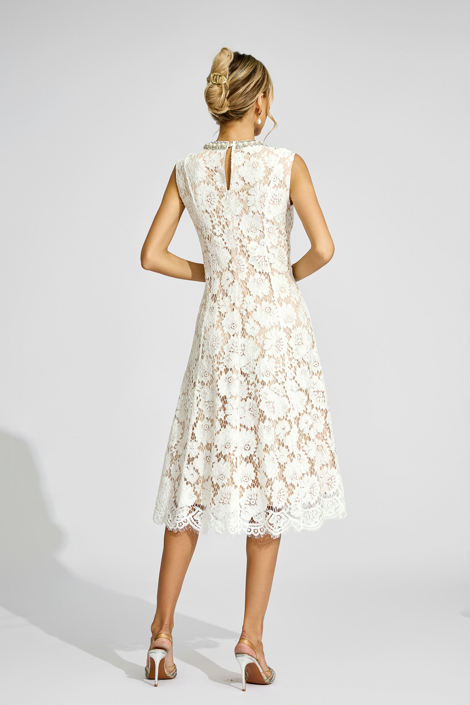 Swinburne White Lace Embellished Dress