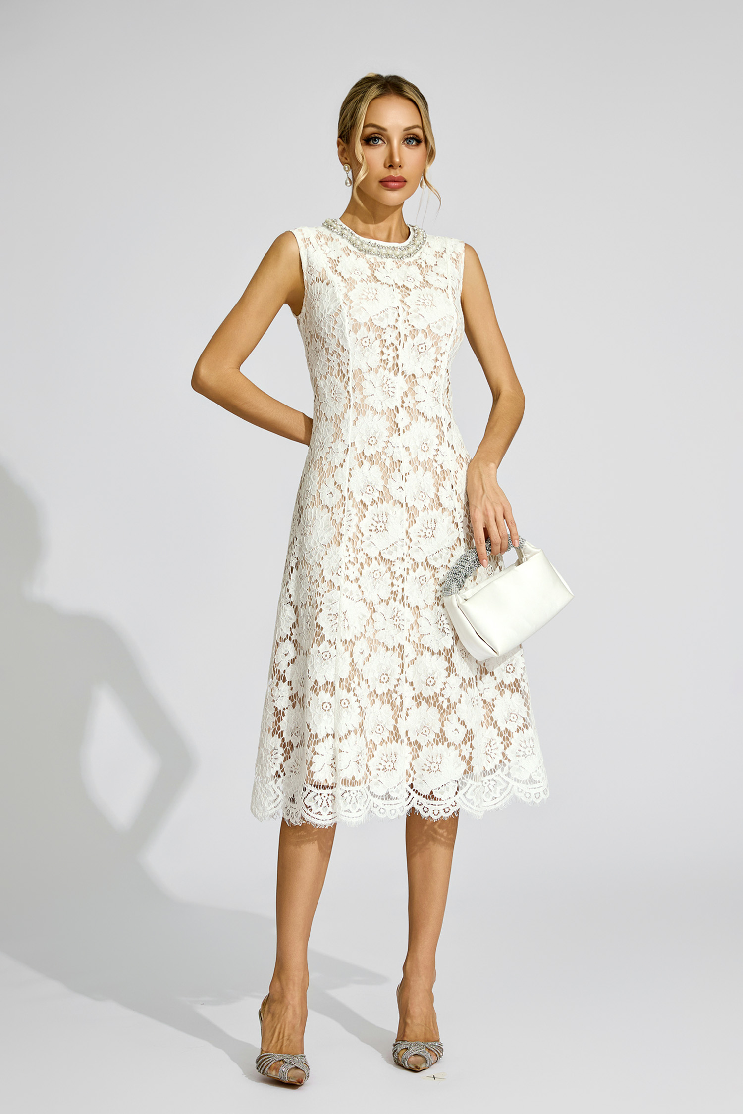 Swinburne White Lace Embellished Dress