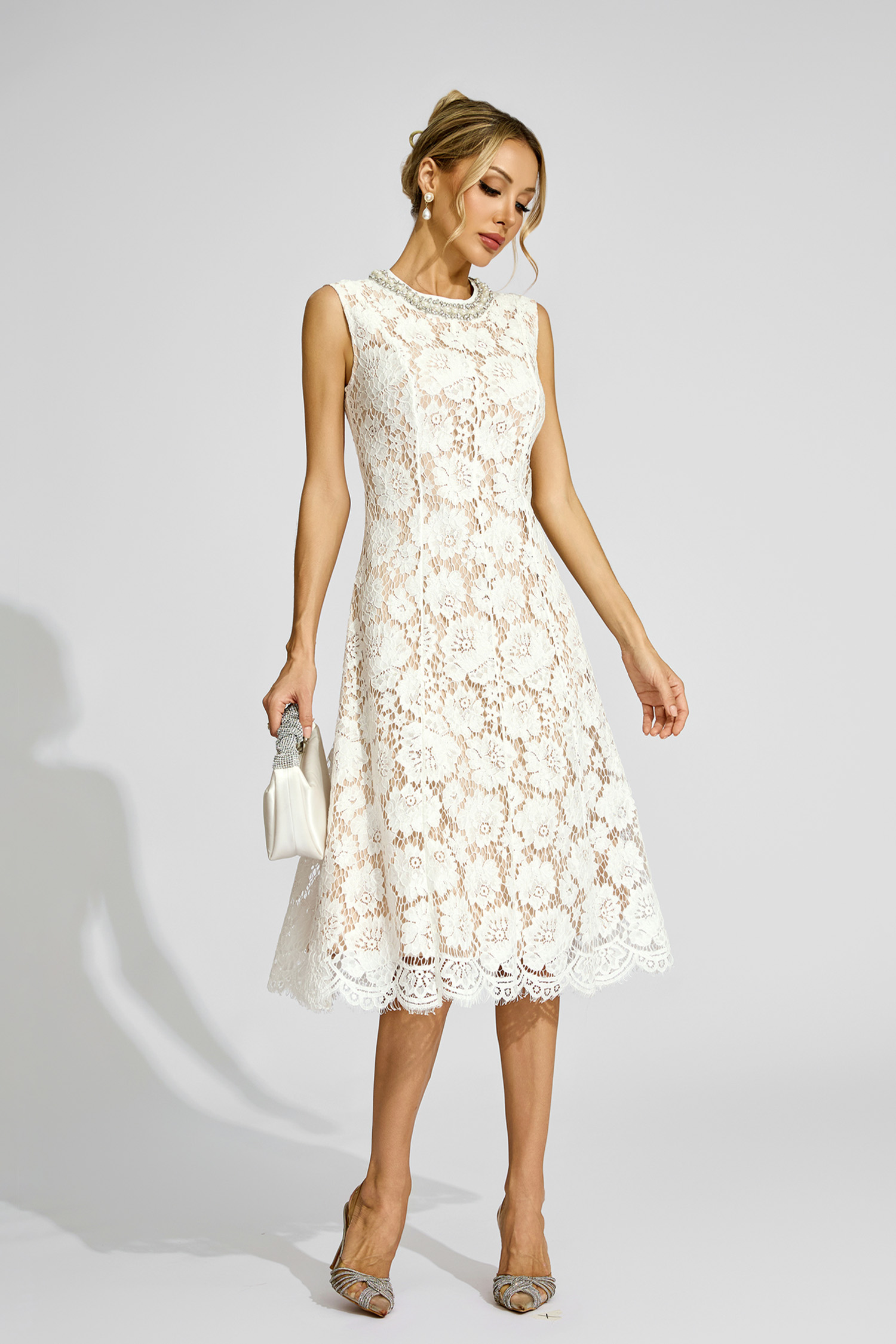 Swinburne White Lace Embellished Dress