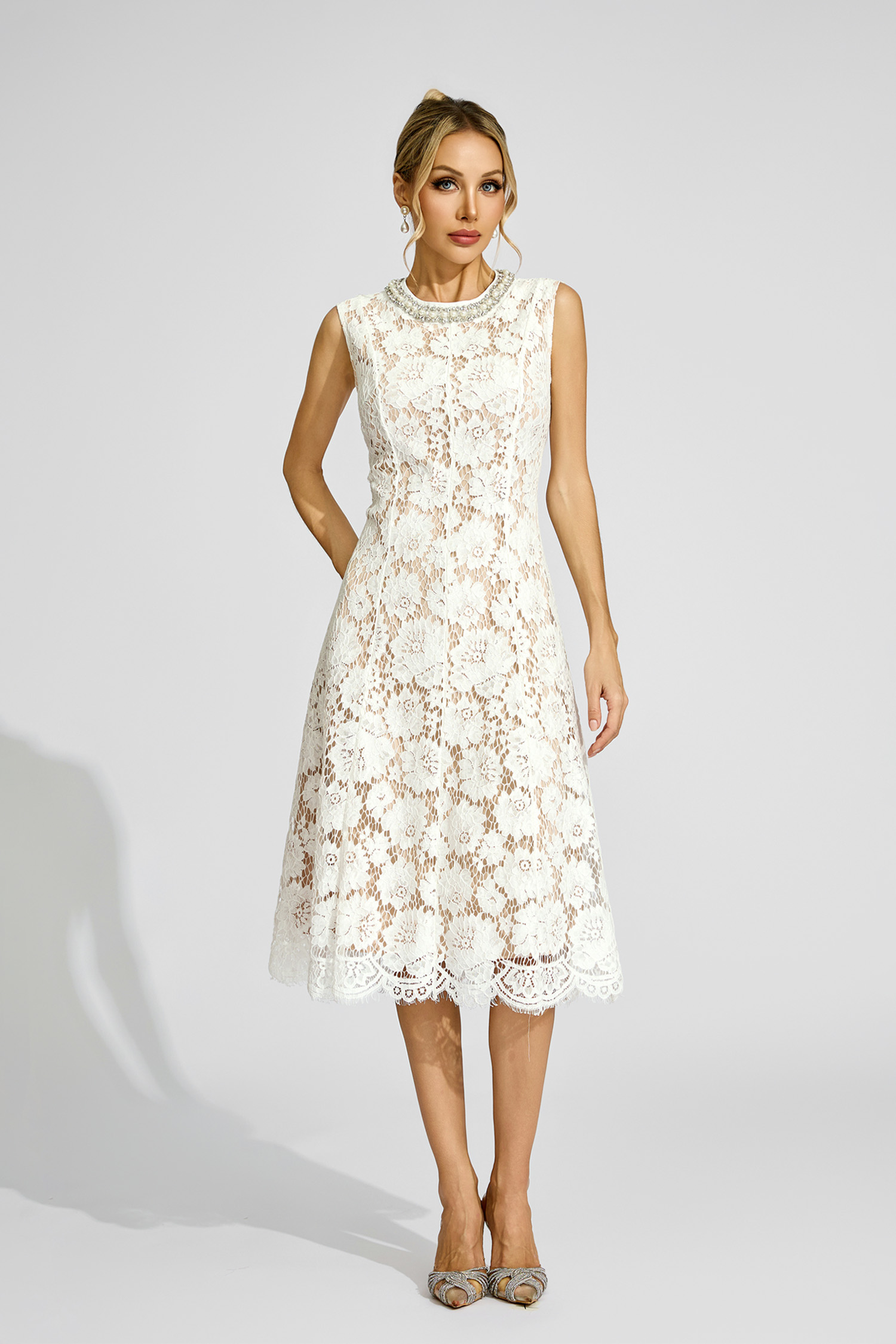 Swinburne White Lace Embellished Dress