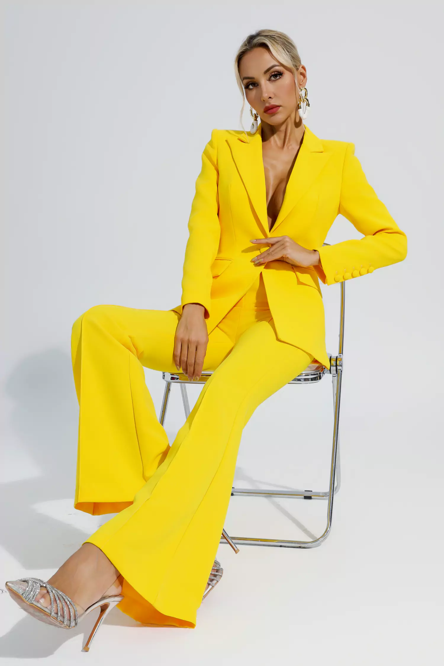 Sylvie Yellow Long Sleeve Blazer Set-CATCHALL