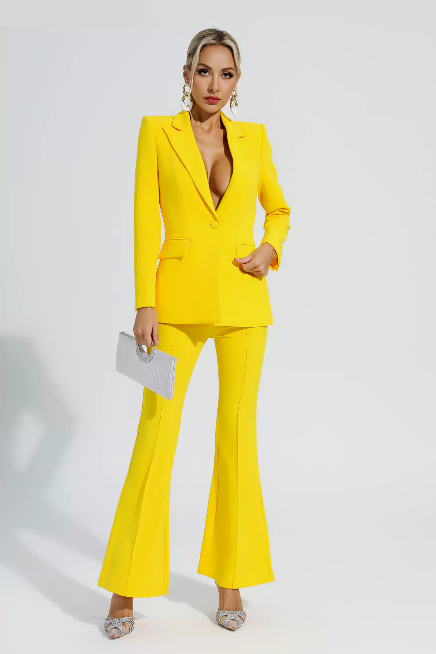 Sylvie Yellow Long Sleeve Blazer Set-CATCHALL