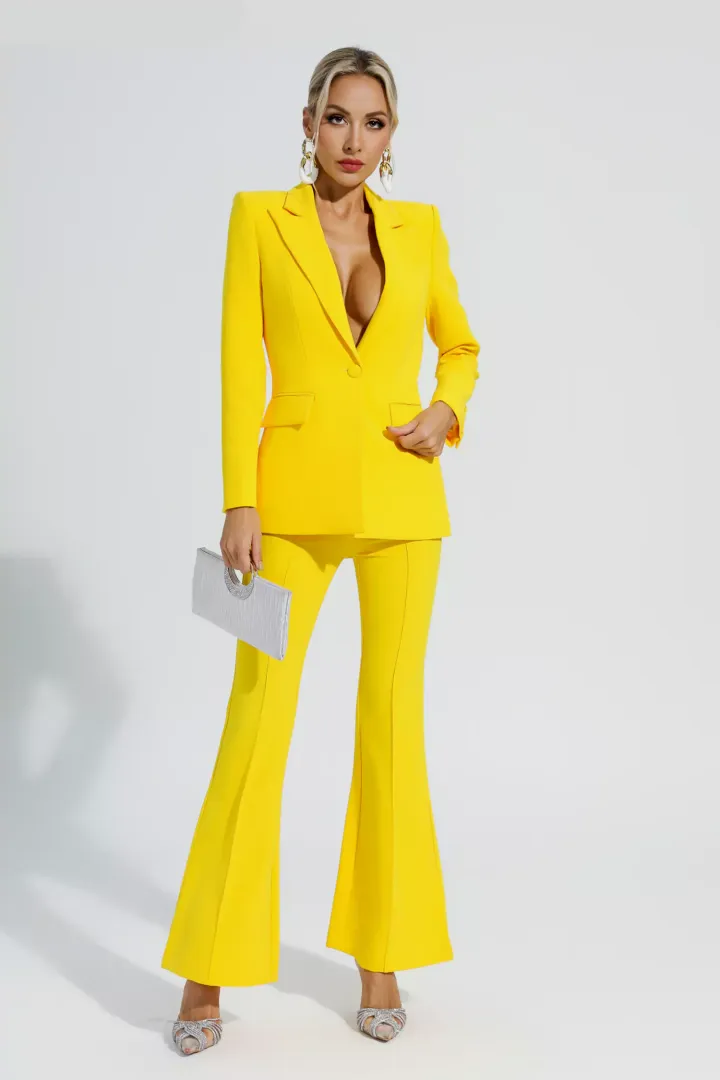 Sylvie Yellow Long Sleeve Blazer Set