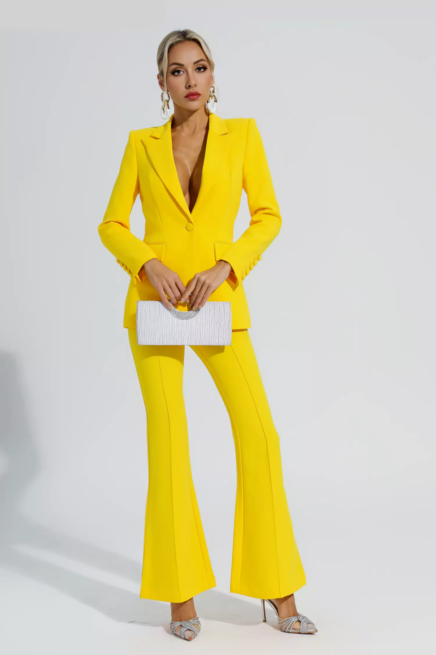 Sylvie Yellow Long Sleeve Blazer Set-CATCHALL
