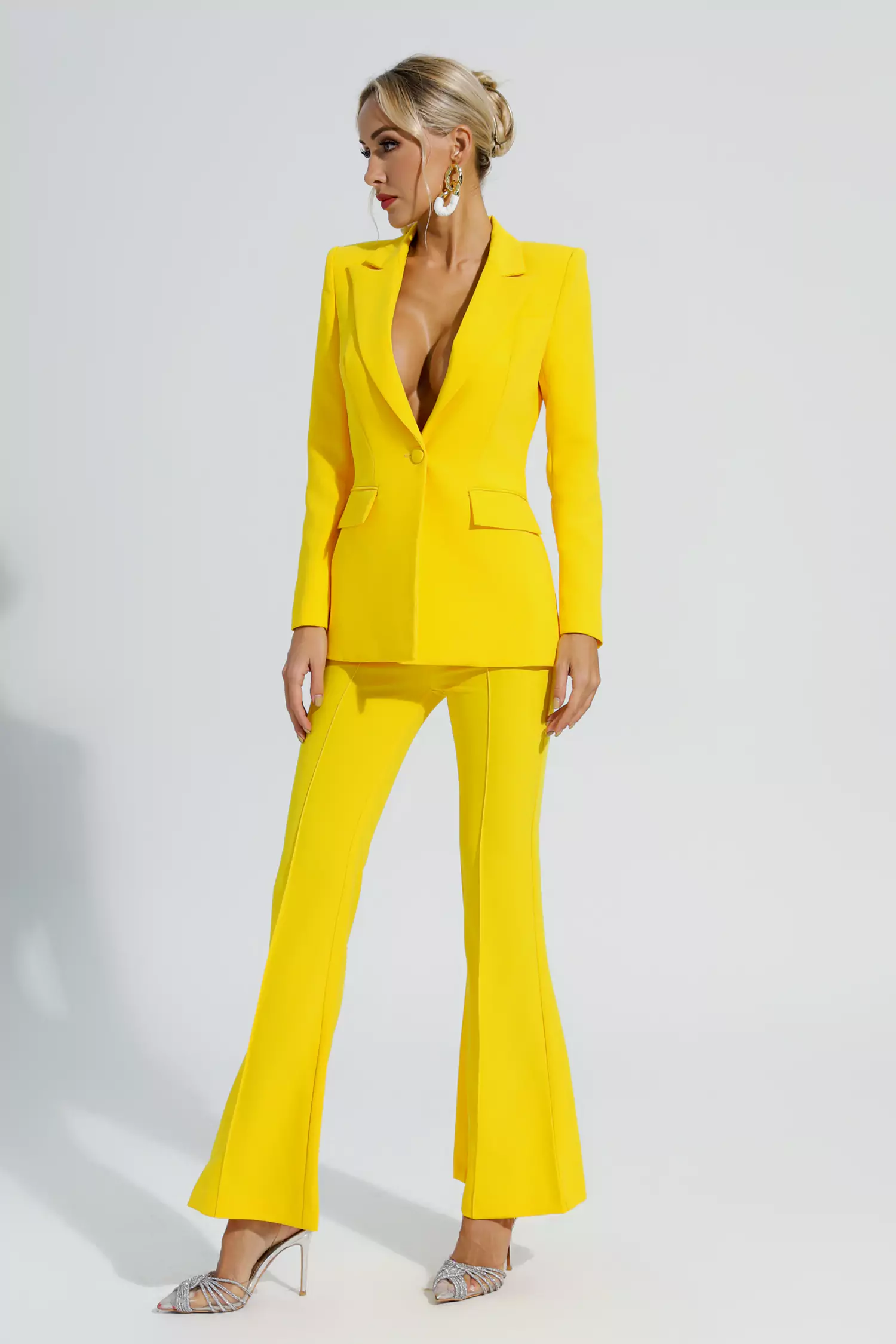 Sylvie Yellow Long Sleeve Blazer Set-CATCHALL