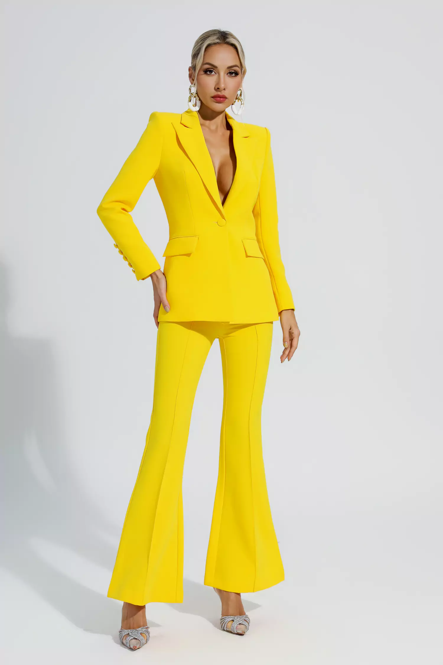 Sylvie Yellow Long Sleeve Blazer Set-CATCHALL