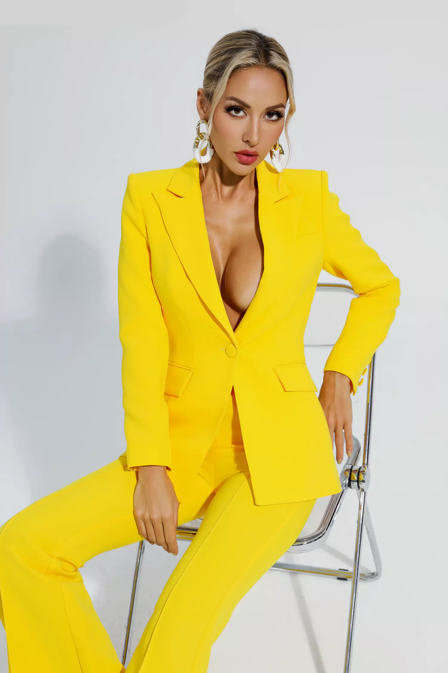 Sylvie Yellow Long Sleeve Blazer Set-CATCHALL