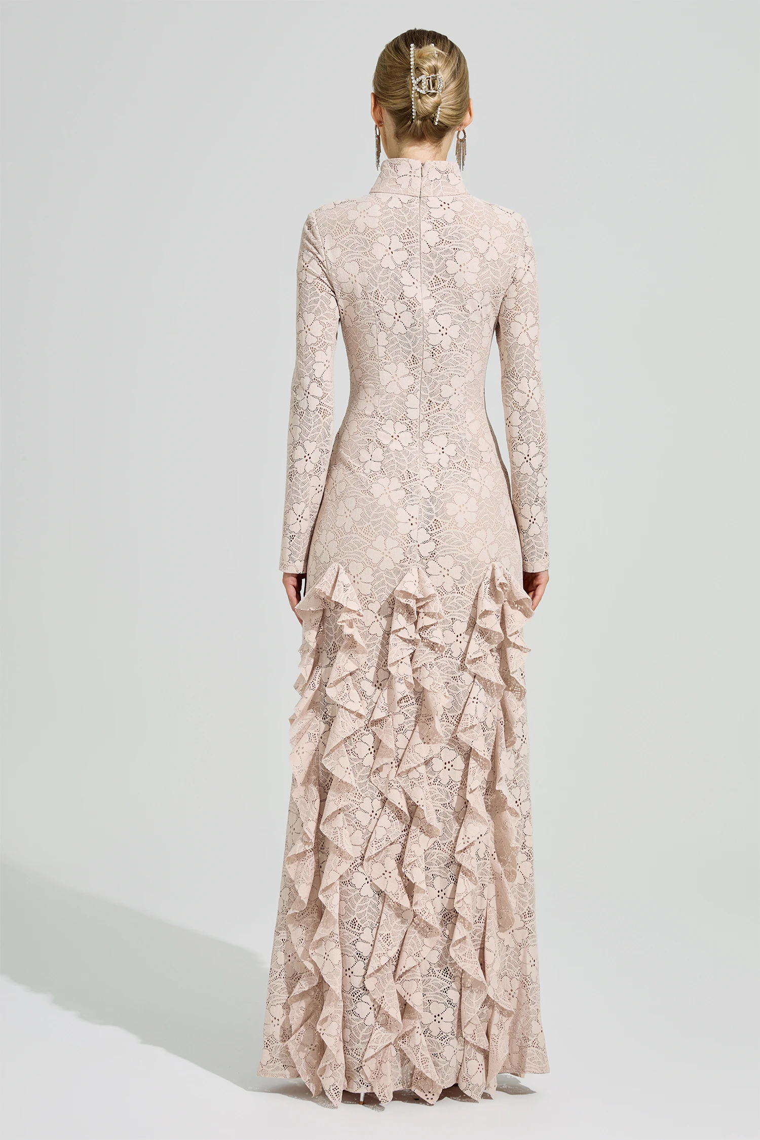 Tagore Pink Ruffle Formal Dress