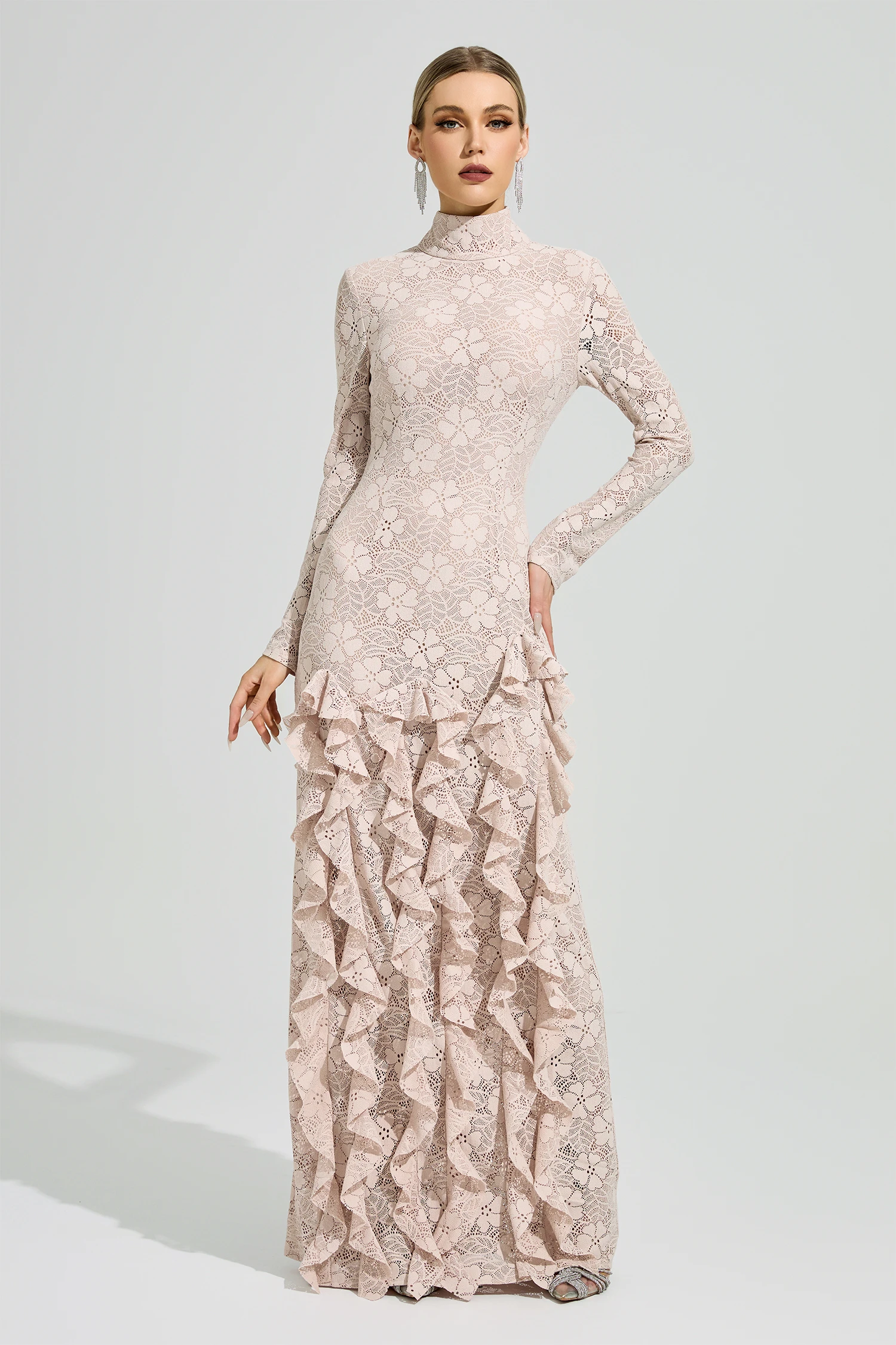 Tagore Pink Ruffle Formal Dress