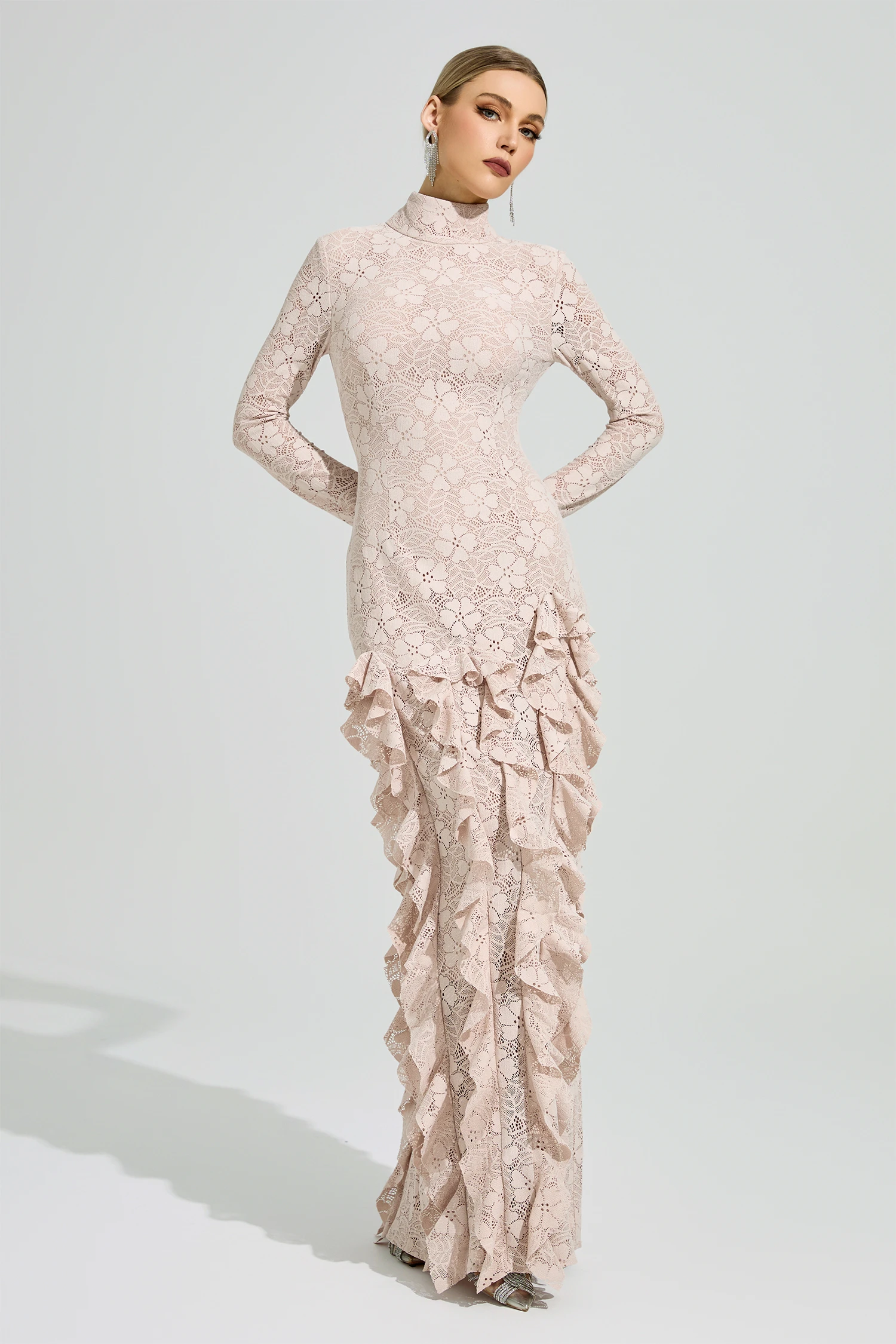Tagore Pink Ruffle Formal Dress