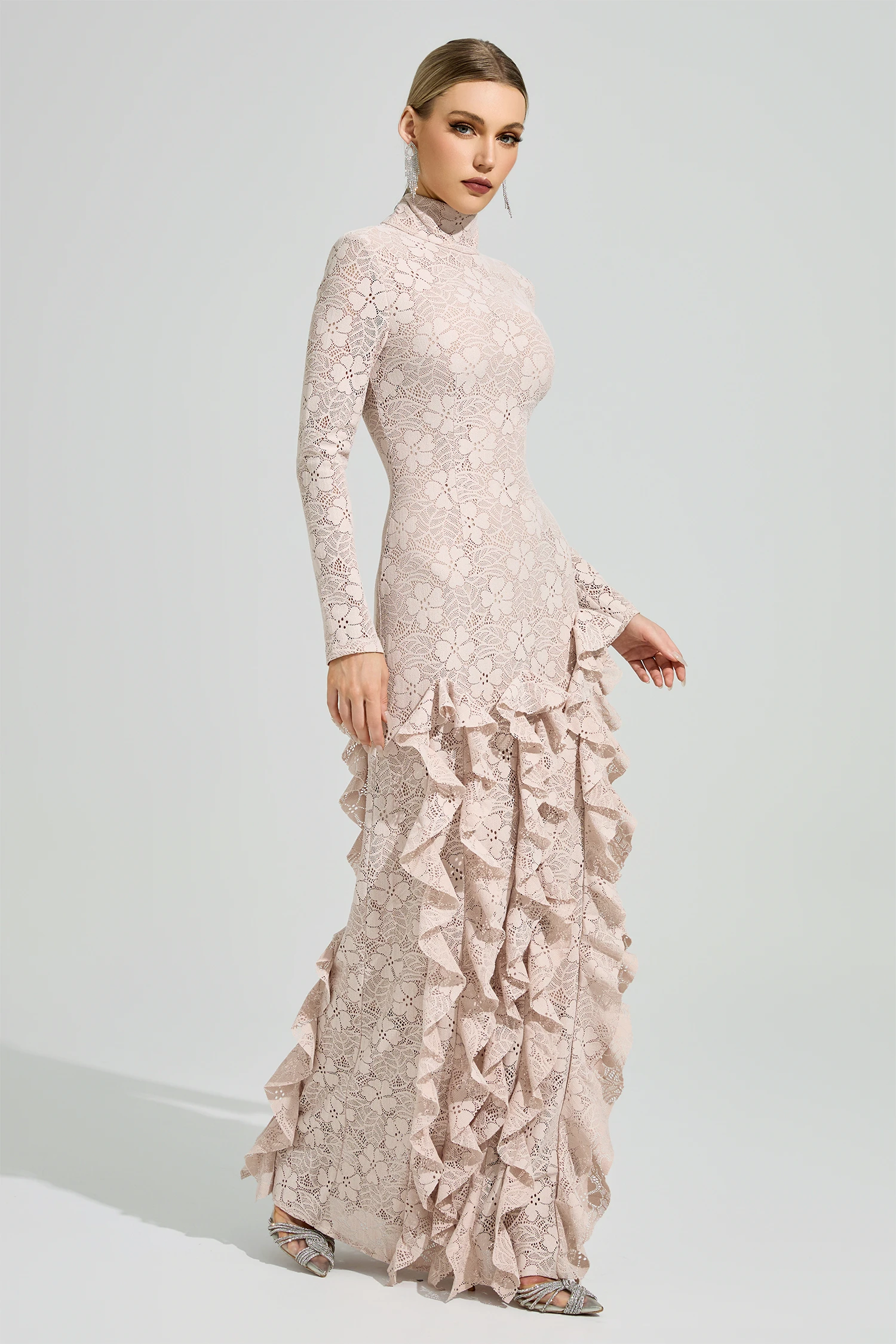 Tagore Pink Ruffle Formal Dress