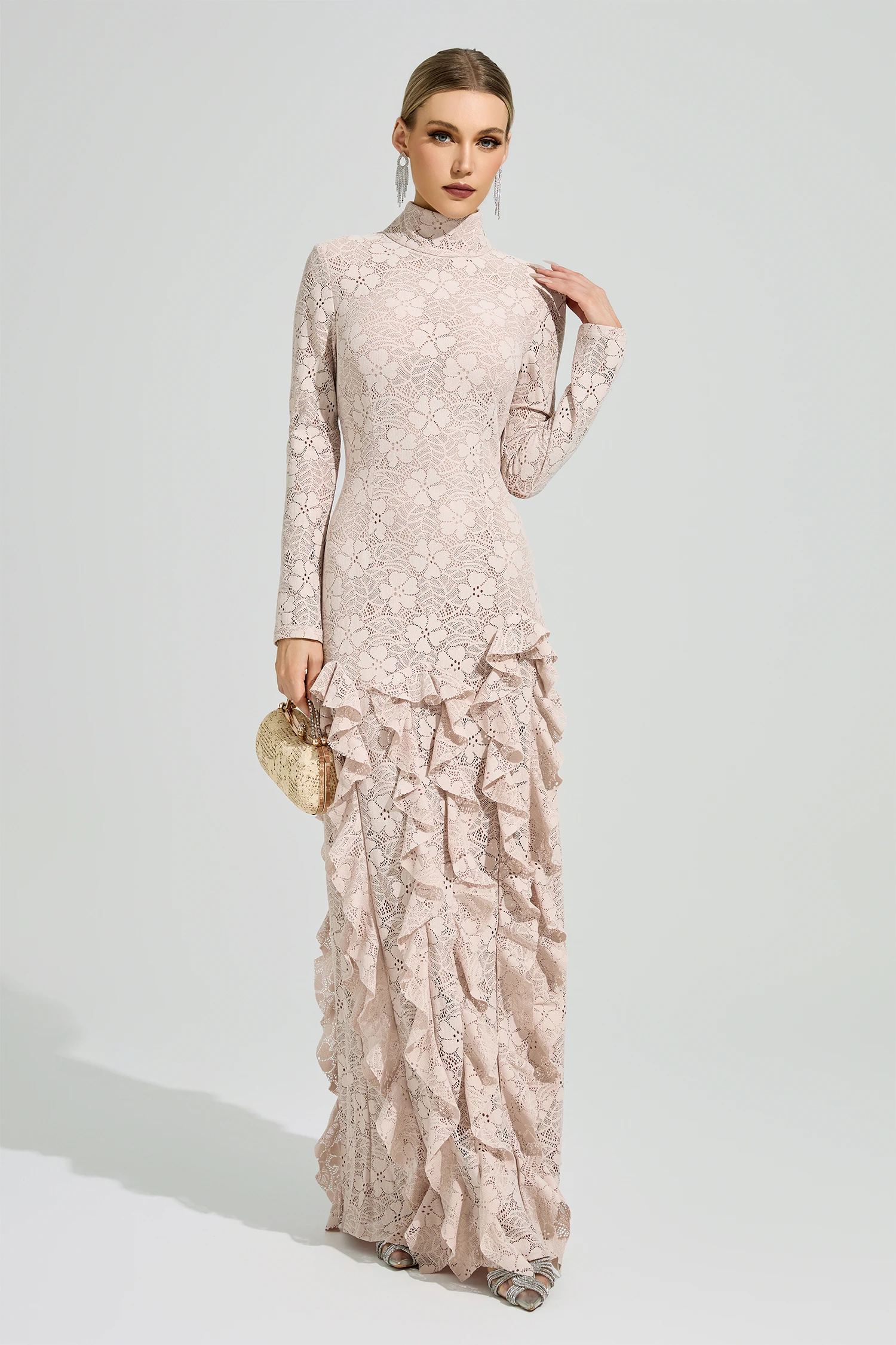 Tagore Pink Ruffle Formal Dress