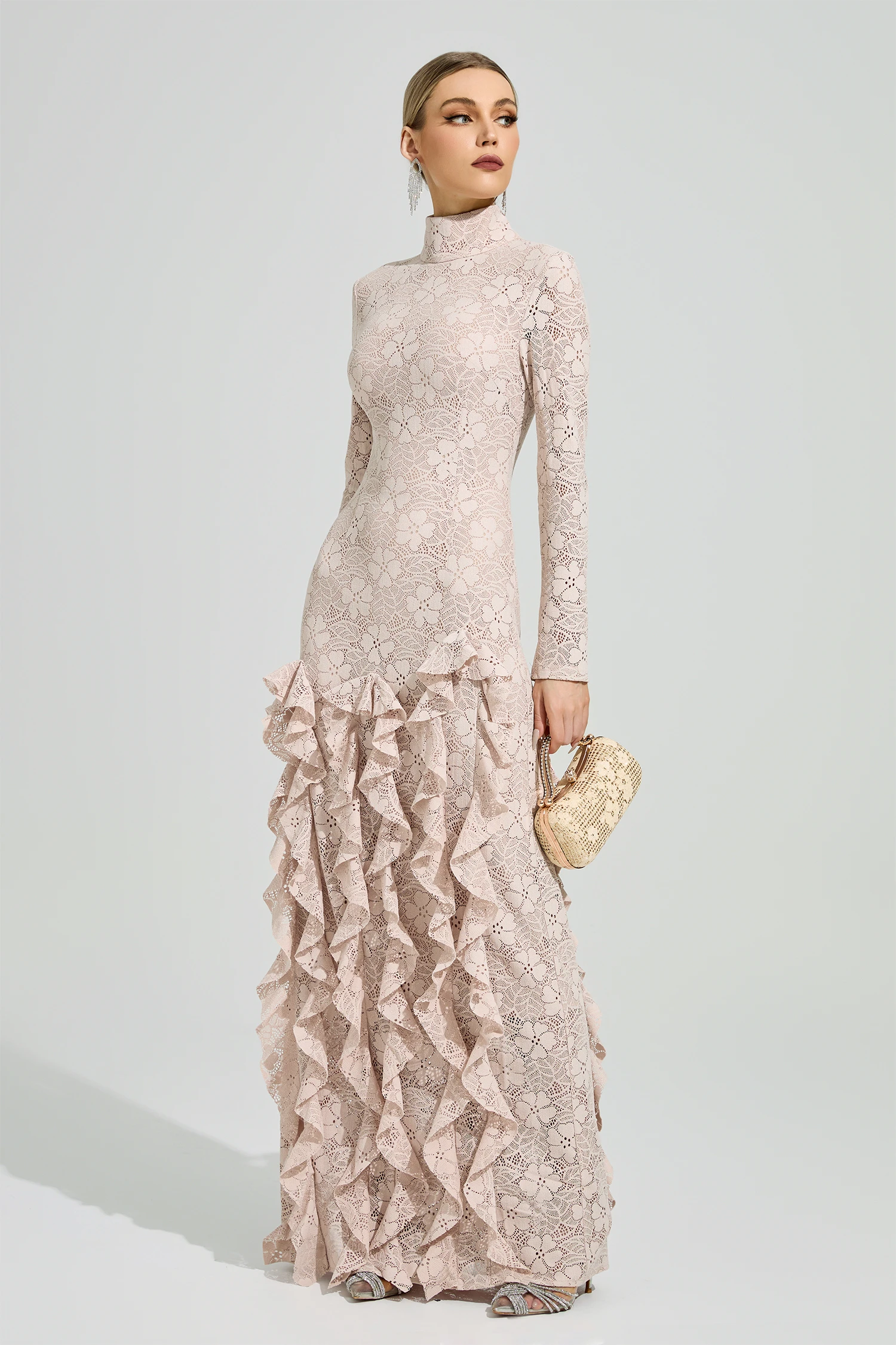 Tagore Pink Ruffle Formal Dress