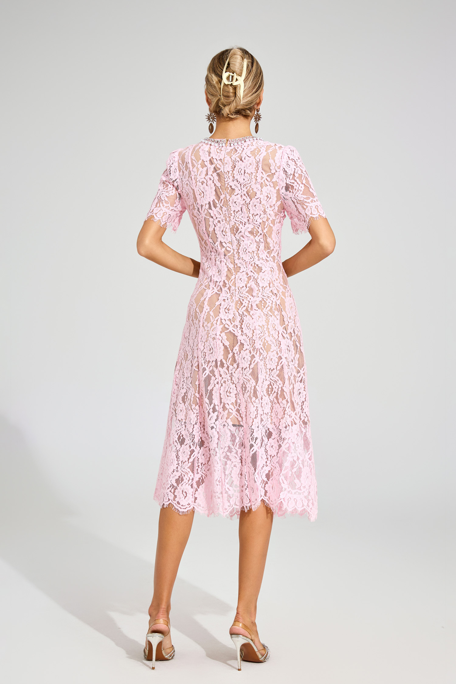 Tate Pink Cut Out Lace Midi Dress