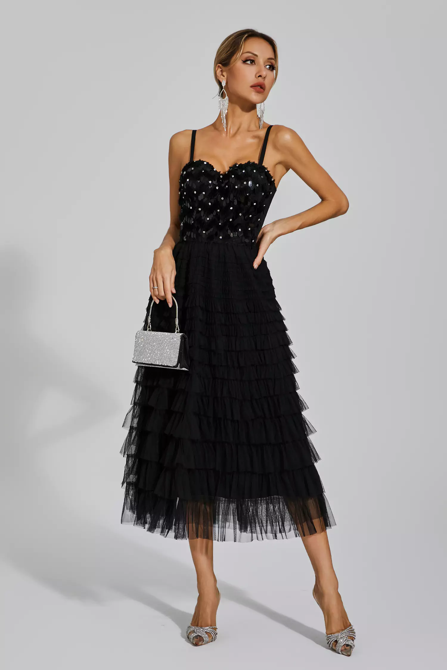 Tatiana Black Sequins Slip Dress-CATCHALL