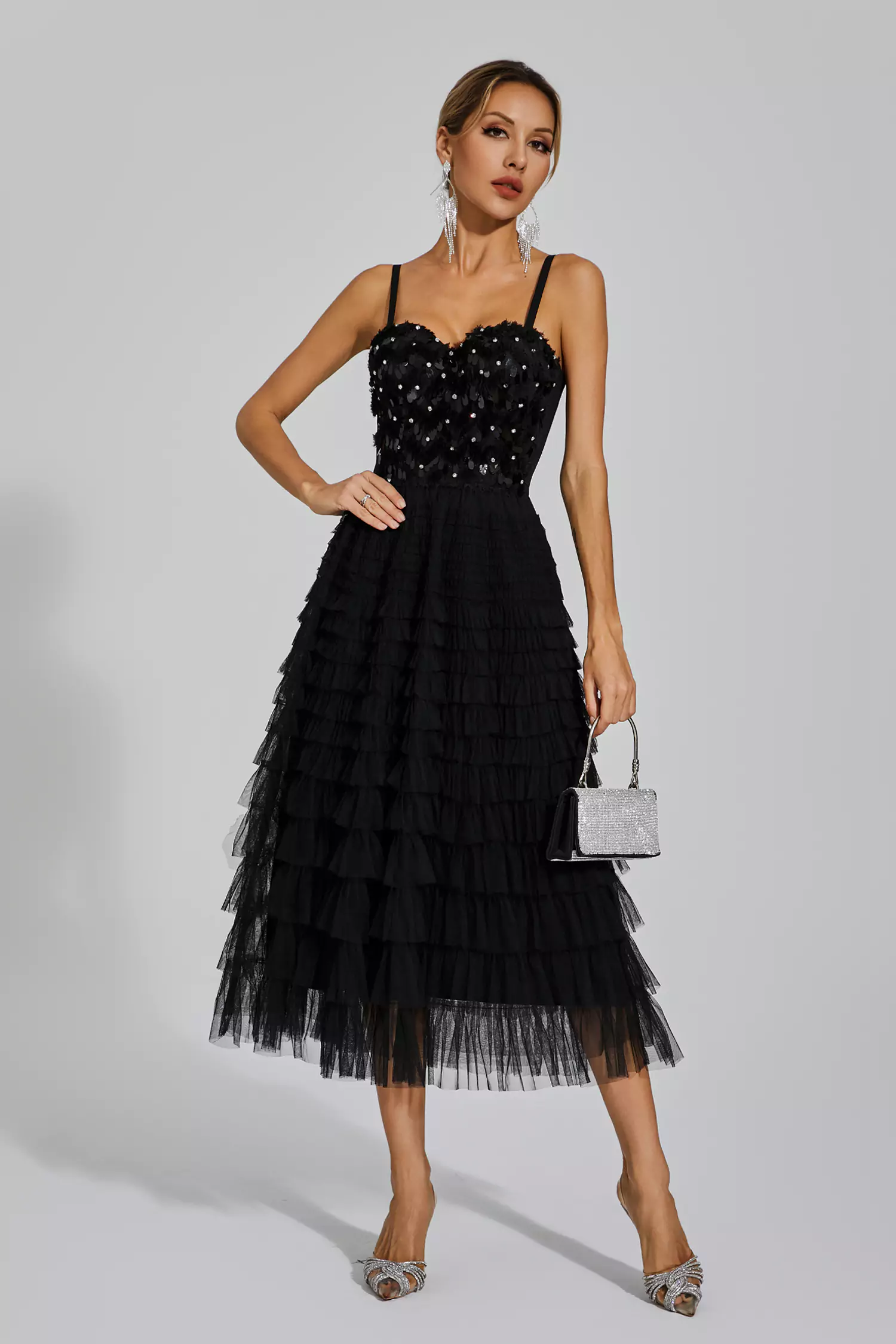 Tatiana Black Sequins Slip Dress-CATCHALL