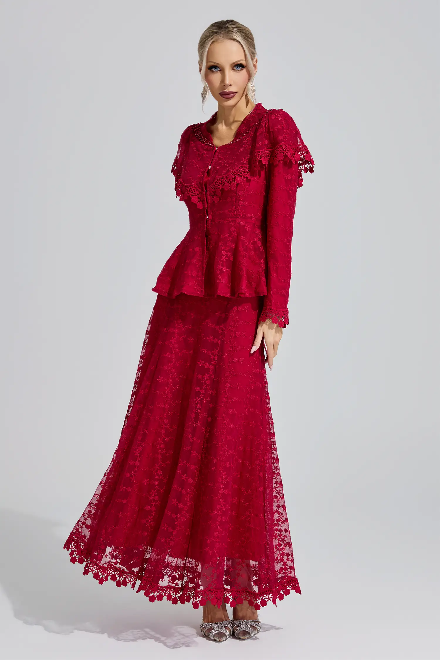 Thalia Red Beaded Lotus Fishtail Set