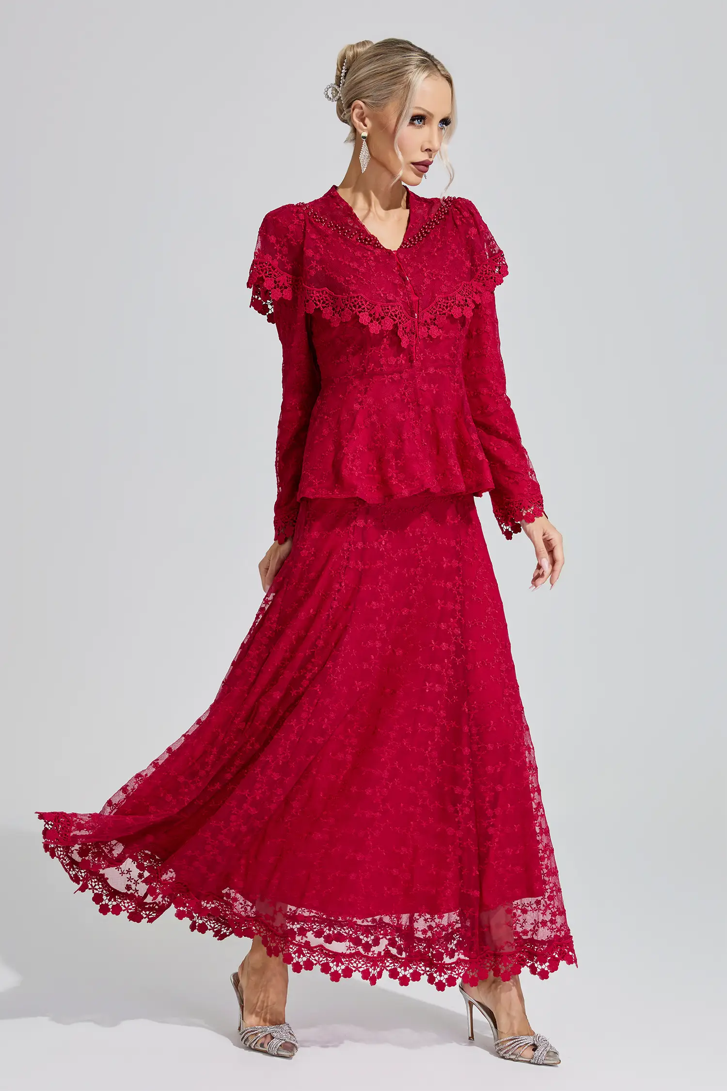 Thalia Red Beaded Lotus Fishtail Set