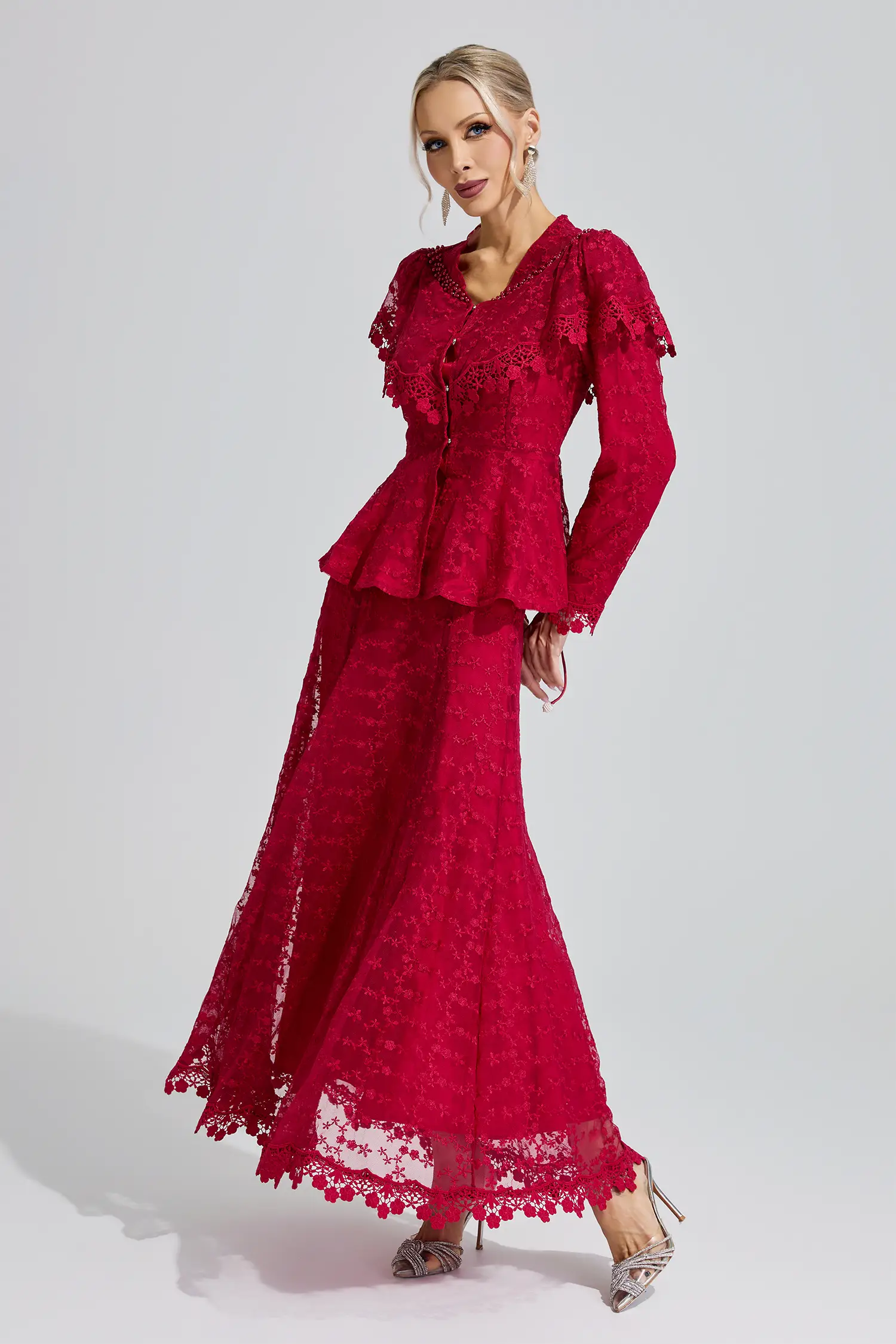 Thalia Red Beaded Lotus Fishtail Set