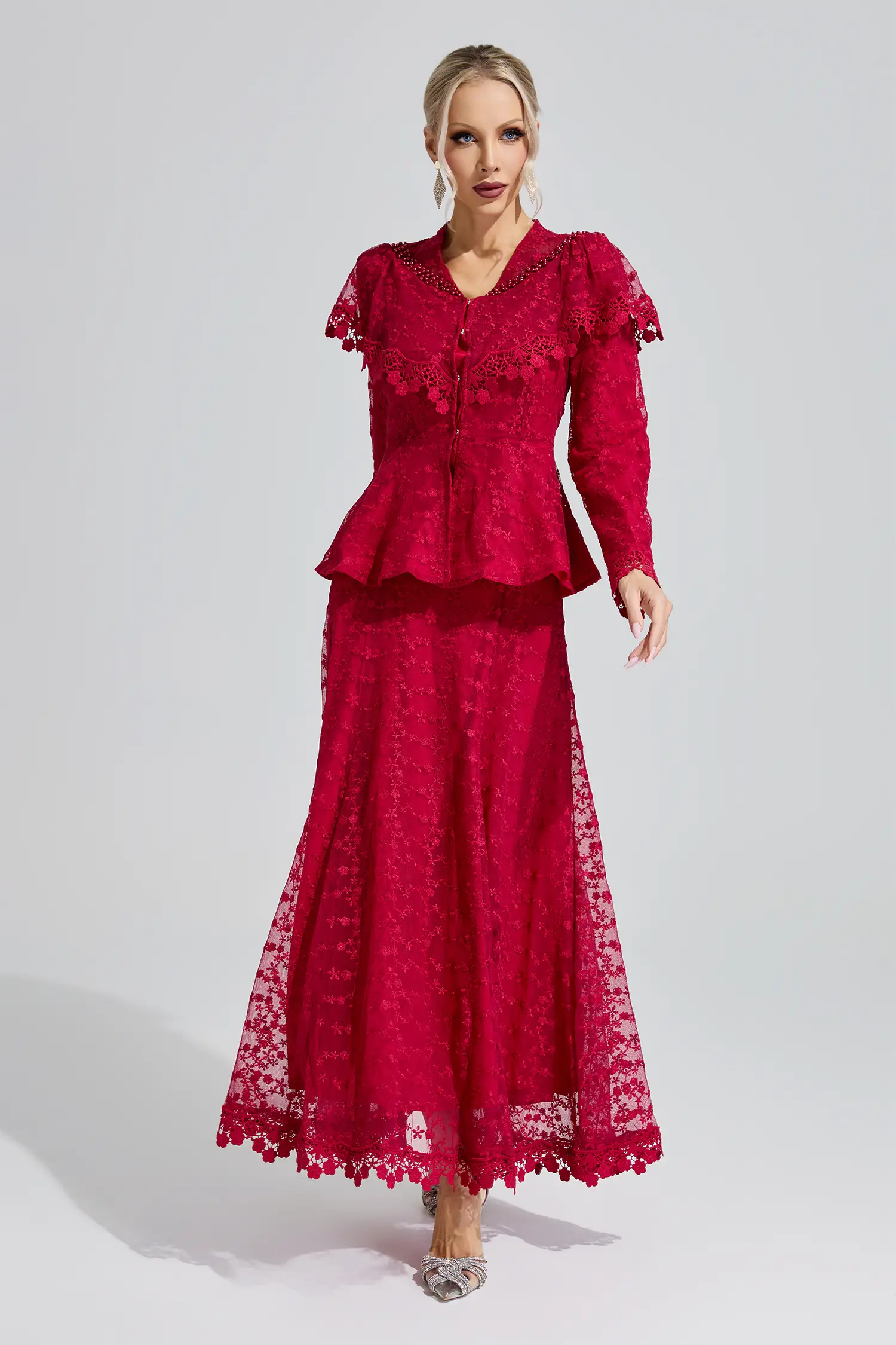 Thalia Red Beaded Lotus Fishtail Set
