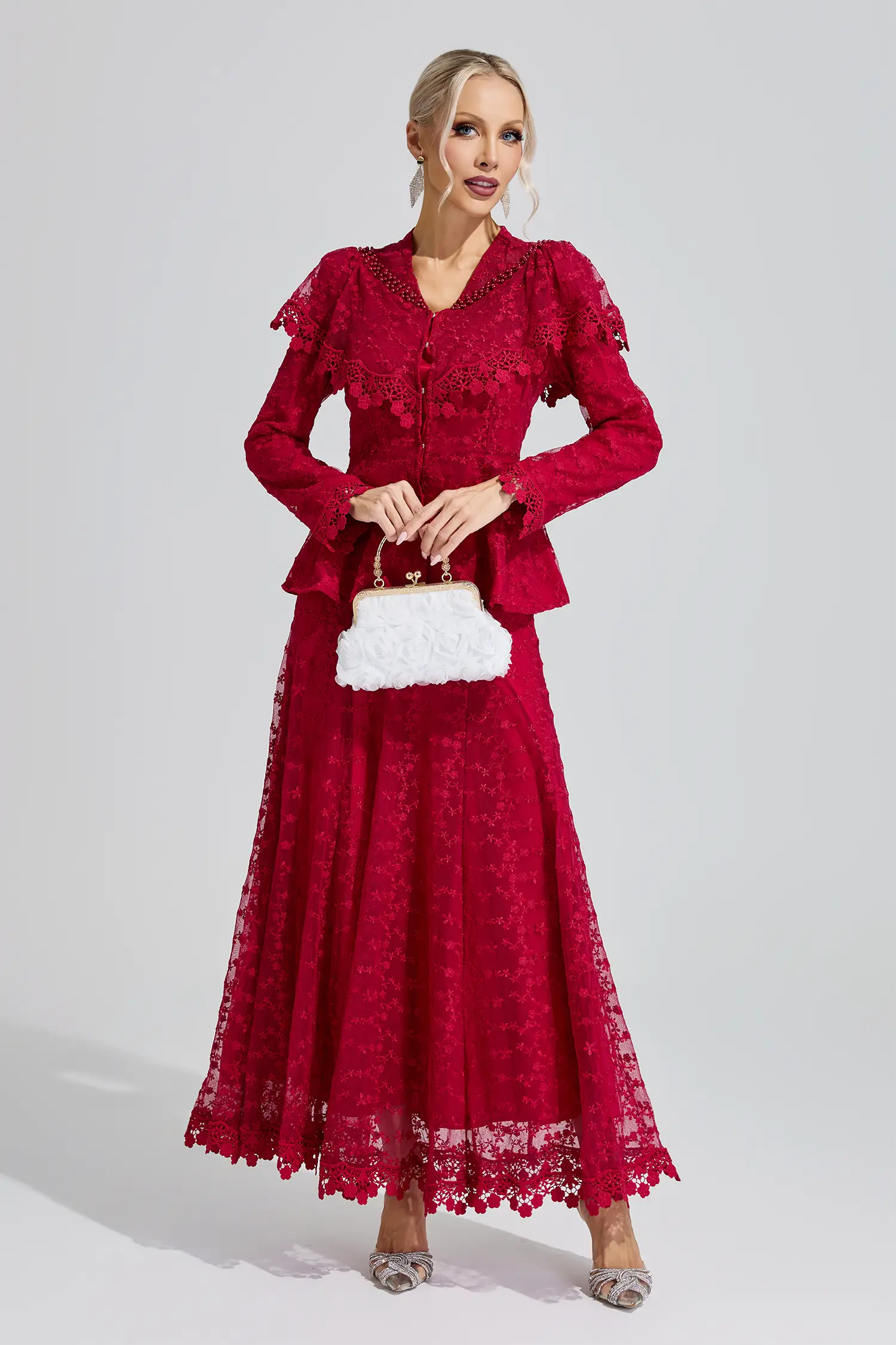 Thalia Red Beaded Lotus Fishtail Set