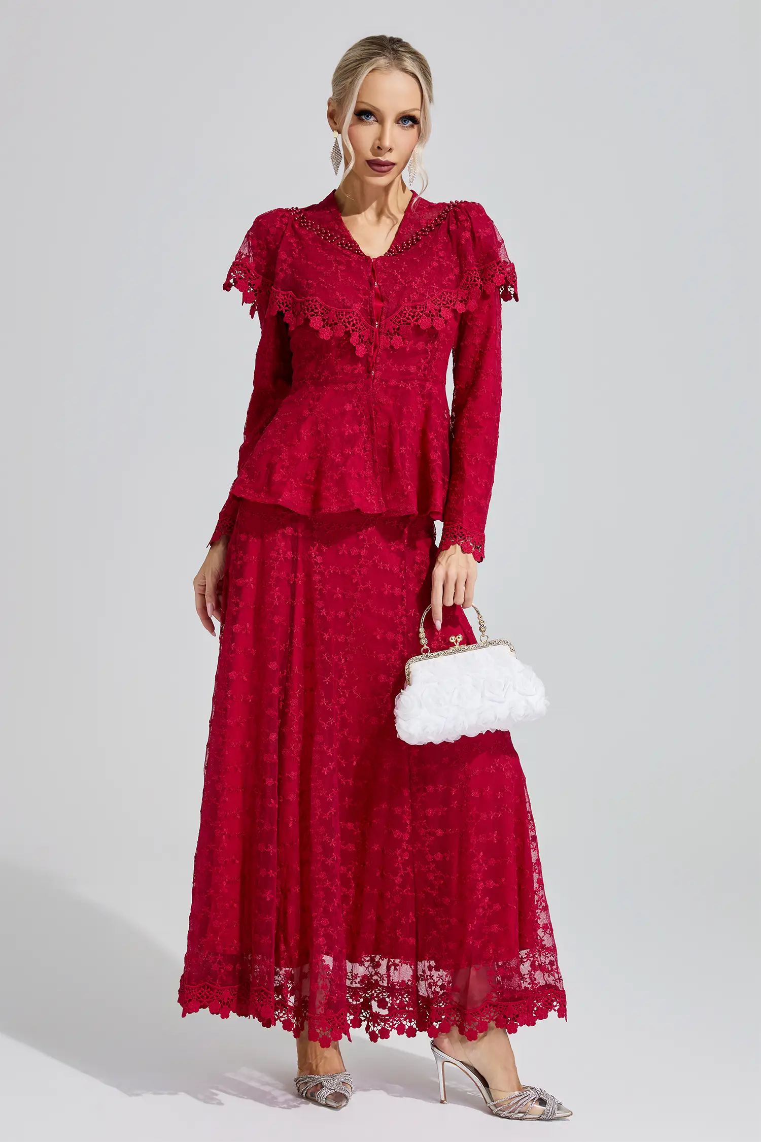 Thalia Red Beaded Lotus Fishtail Set