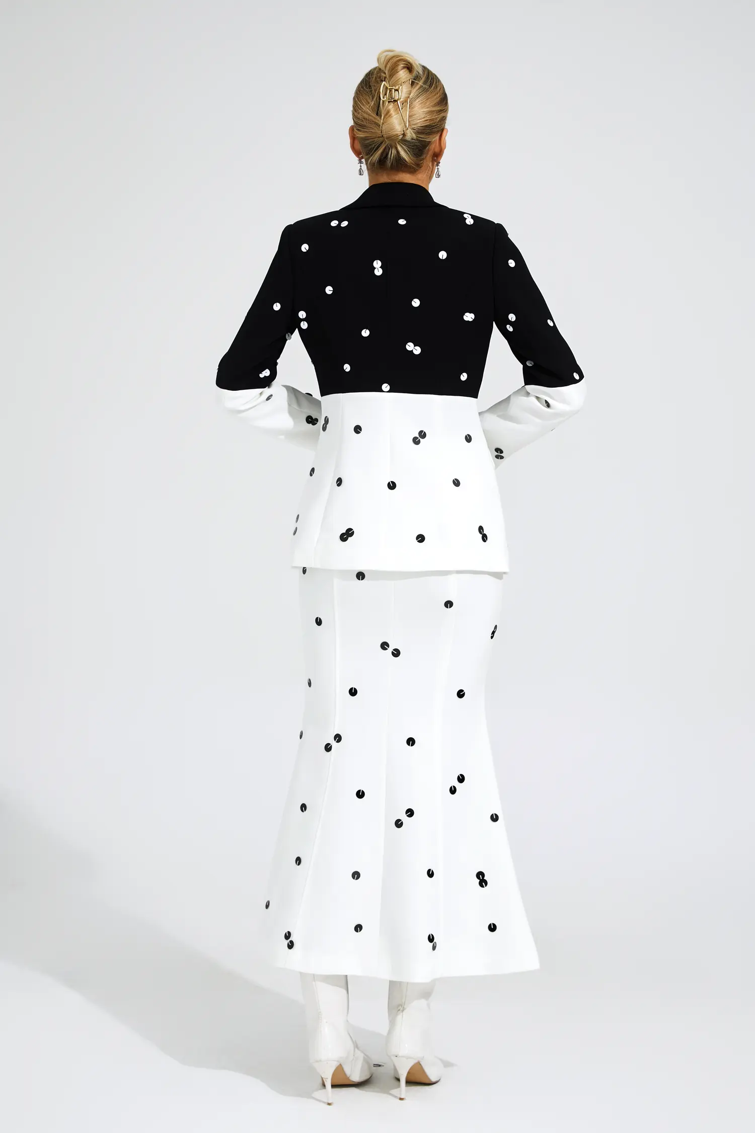 Theobald White Polka Dot Sequins Blazer Set-CATCHALL