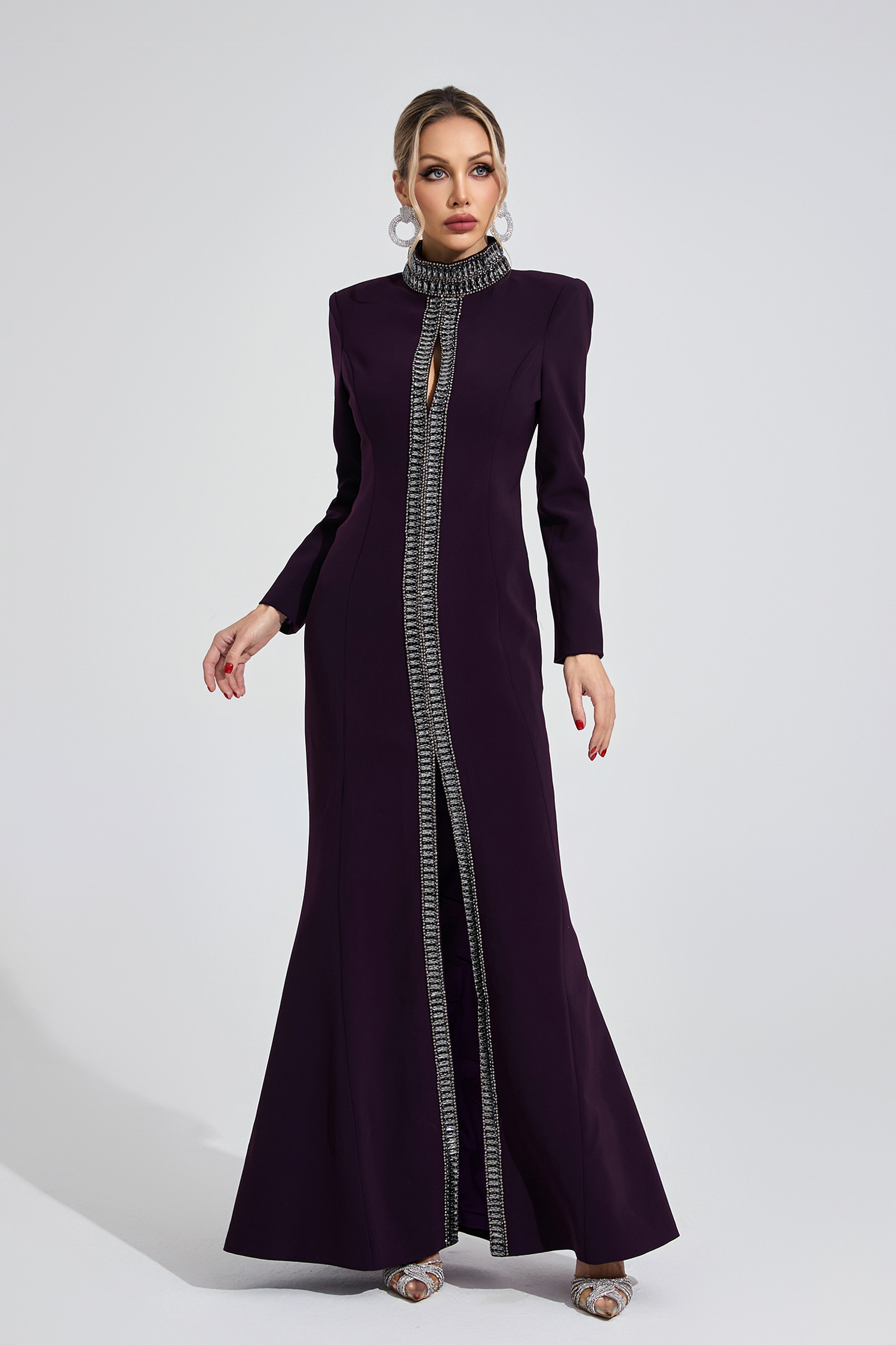 Theodora Deep Purple Diamond Maxi Dress