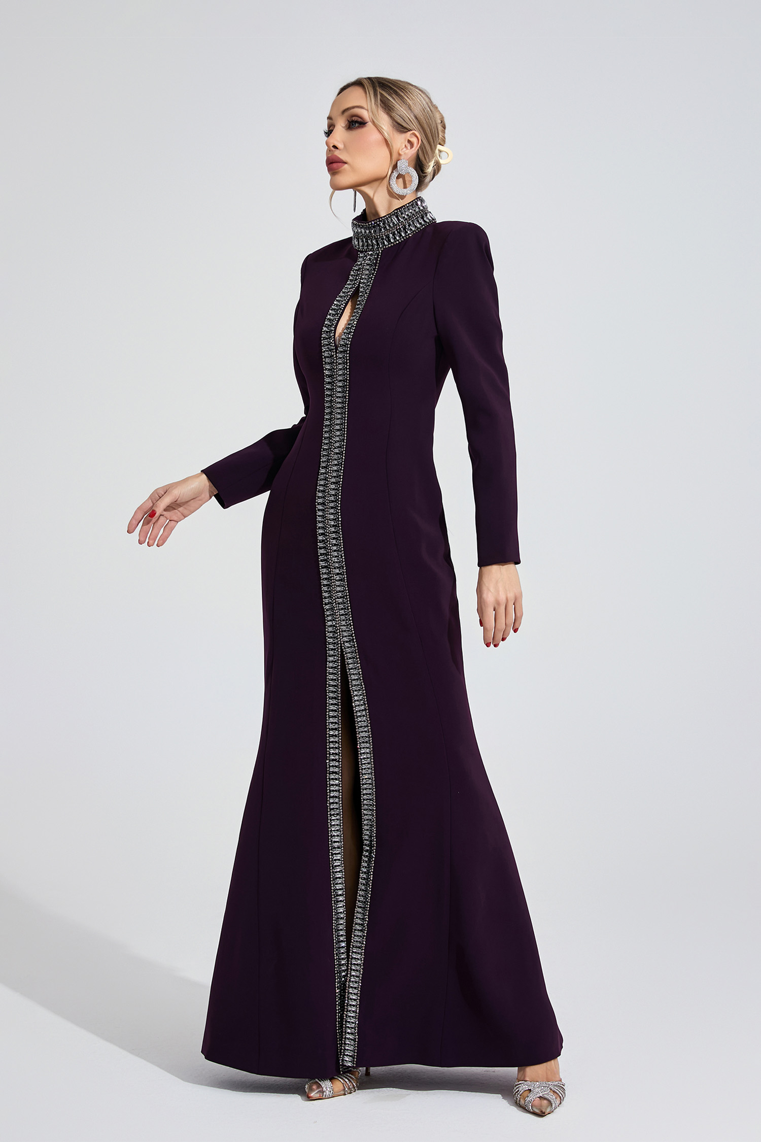 Theodora Deep Purple Diamond Maxi Dress
