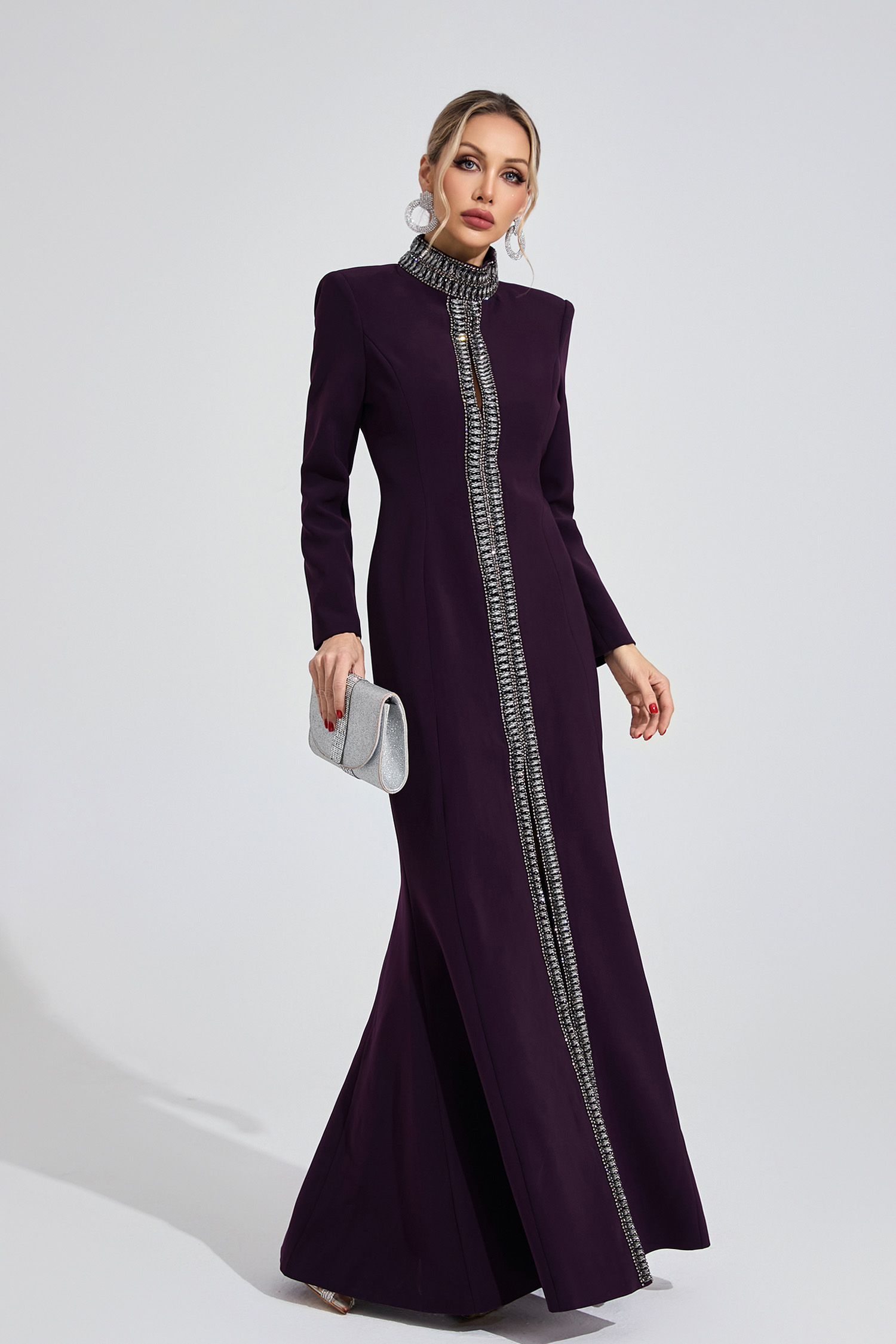 Theodora Deep Purple Diamond Maxi Dress