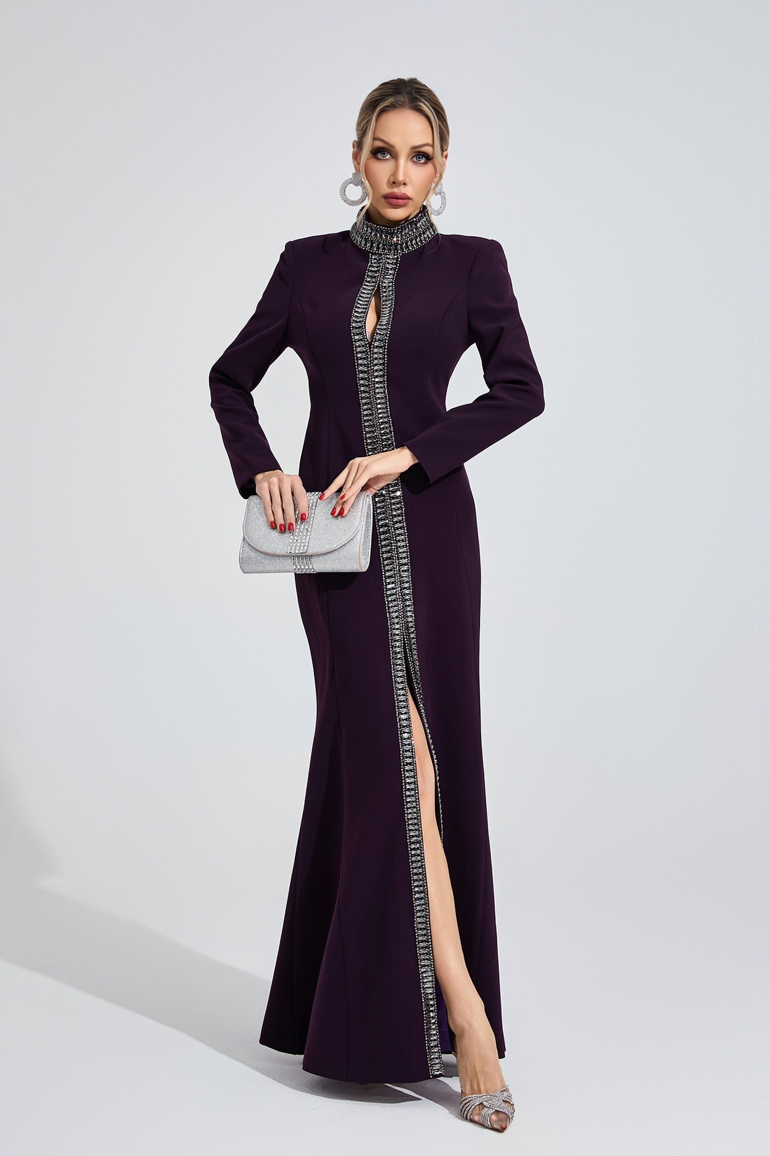 Theodora Deep Purple Diamond Maxi Dress