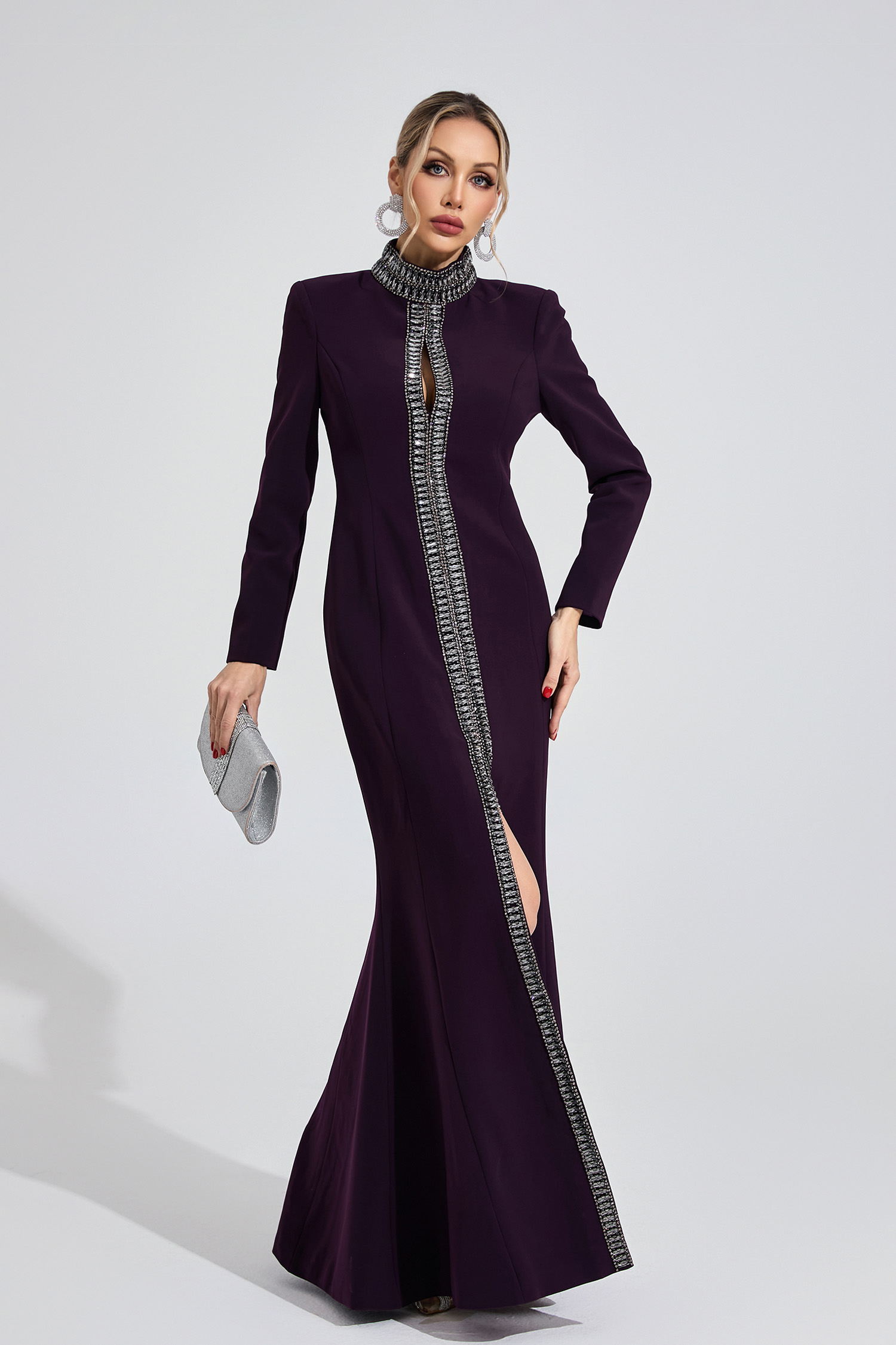 Theodora Deep Purple Diamond Maxi Dress