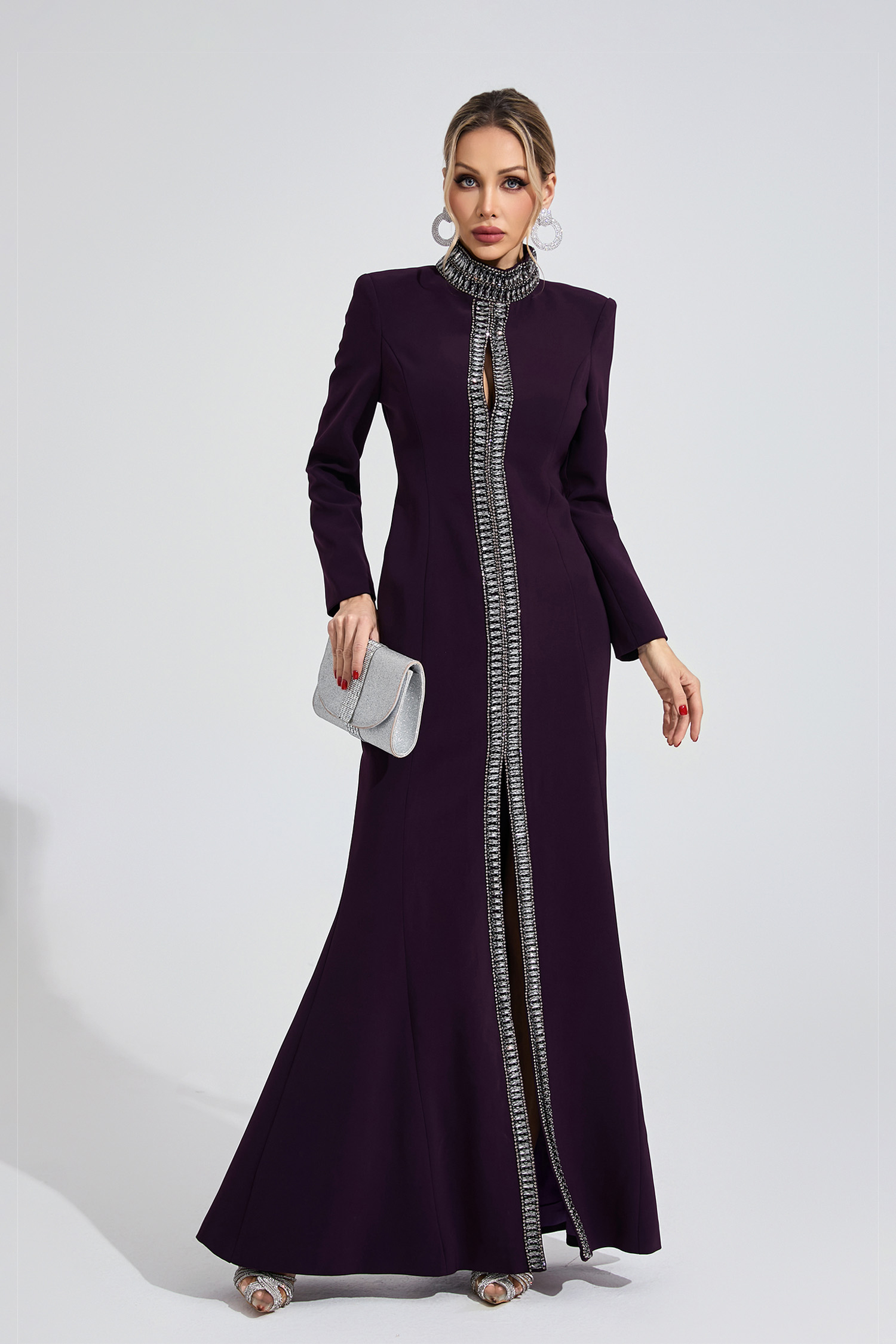 Theodora Deep Purple Diamond Maxi Dress
