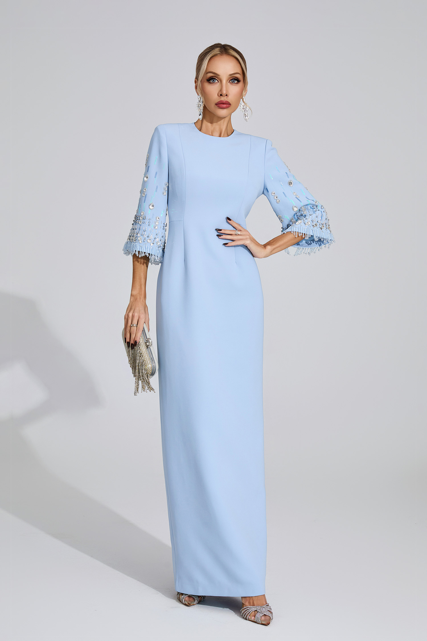Thessaly Light Blue Diamond Maxi Dress