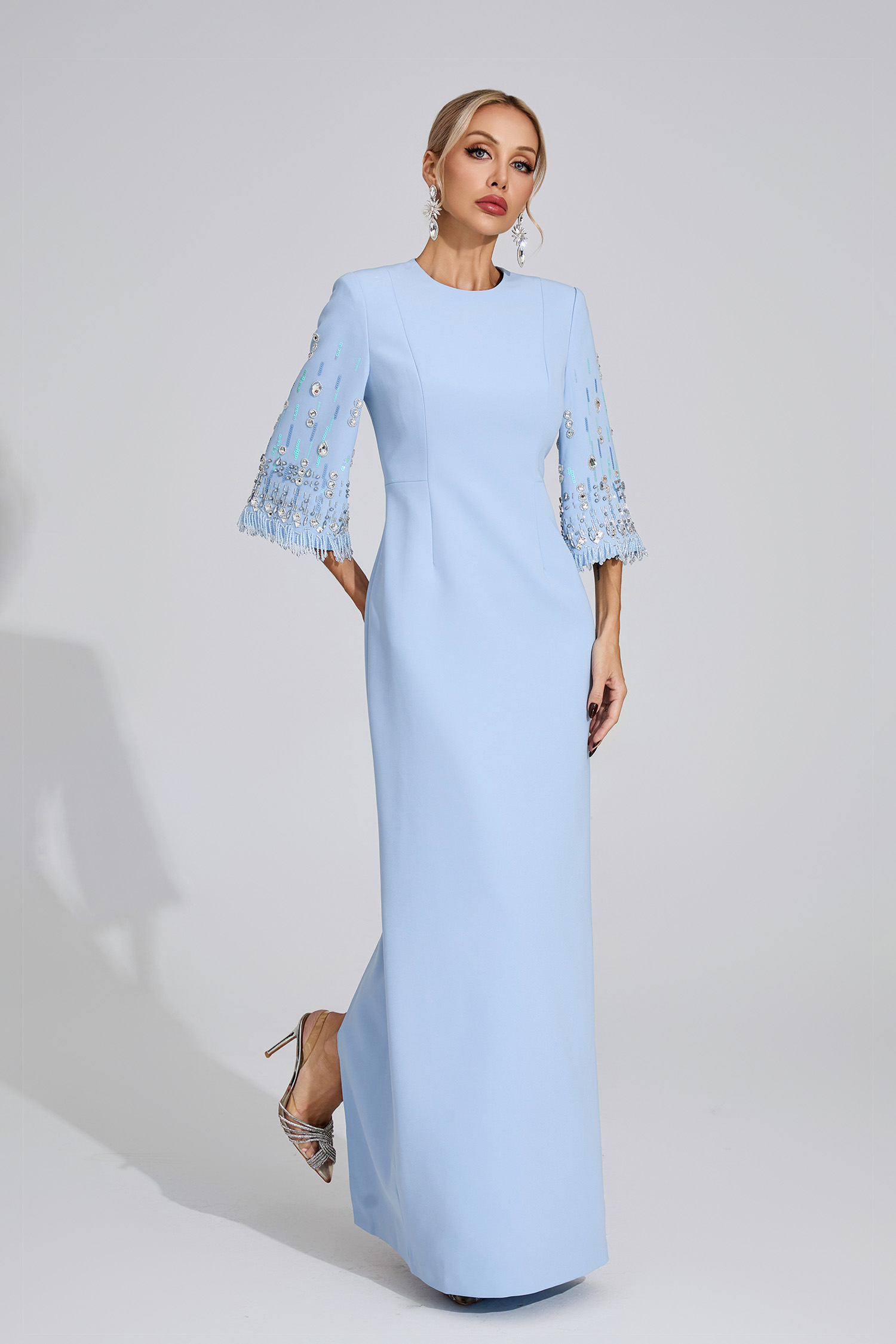 Thessaly Light Blue Diamond Maxi Dress