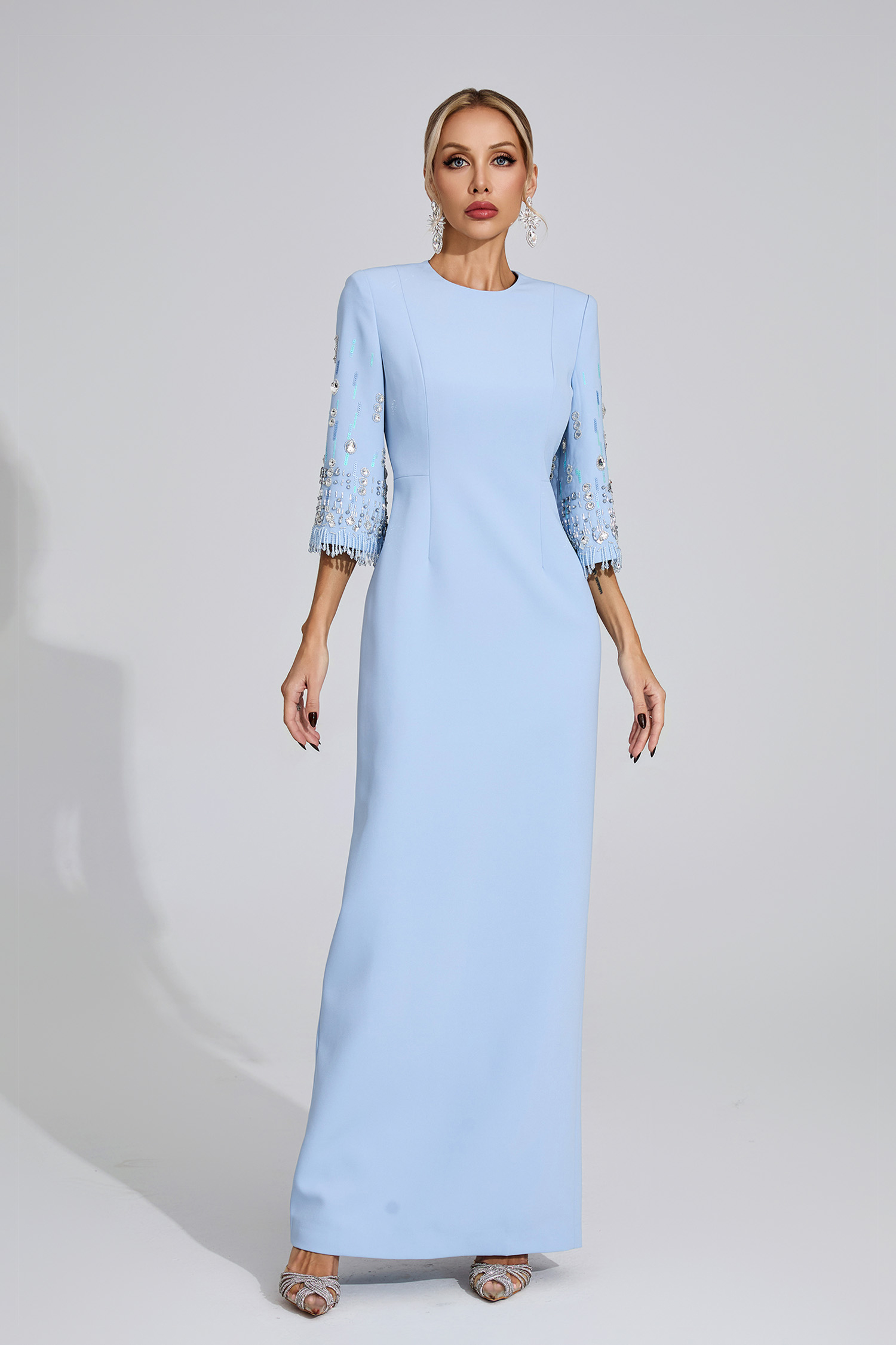 Thessaly Light Blue Diamond Maxi Dress