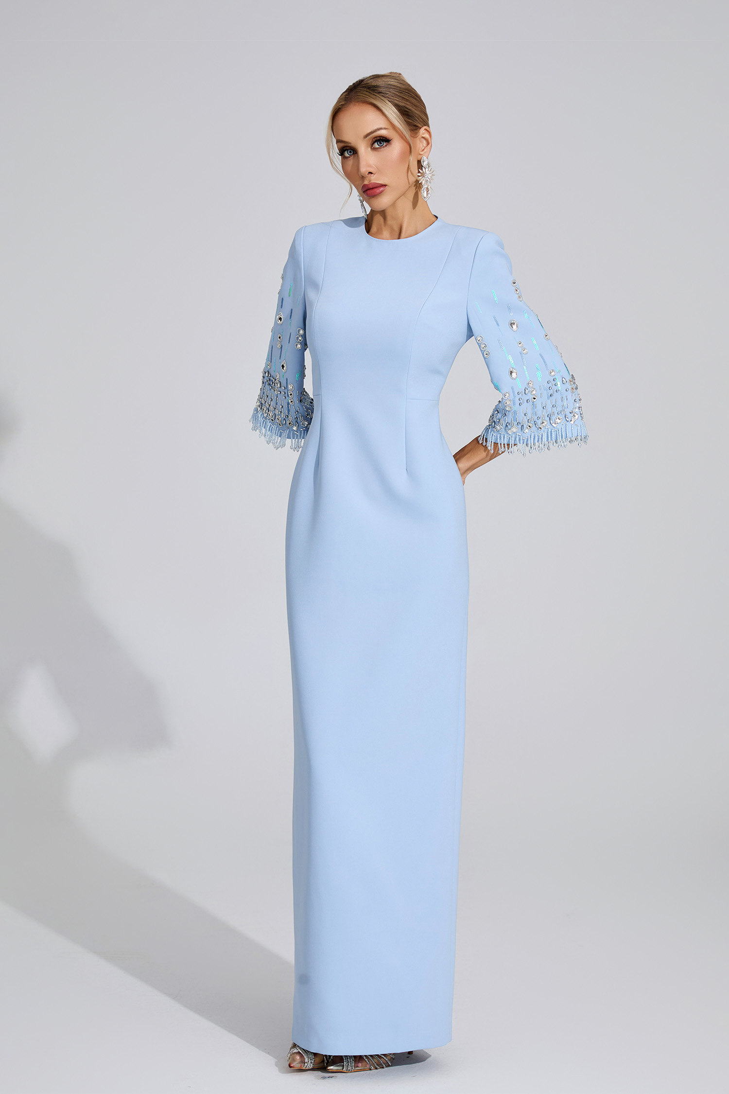 Thessaly Light Blue Diamond Maxi Dress