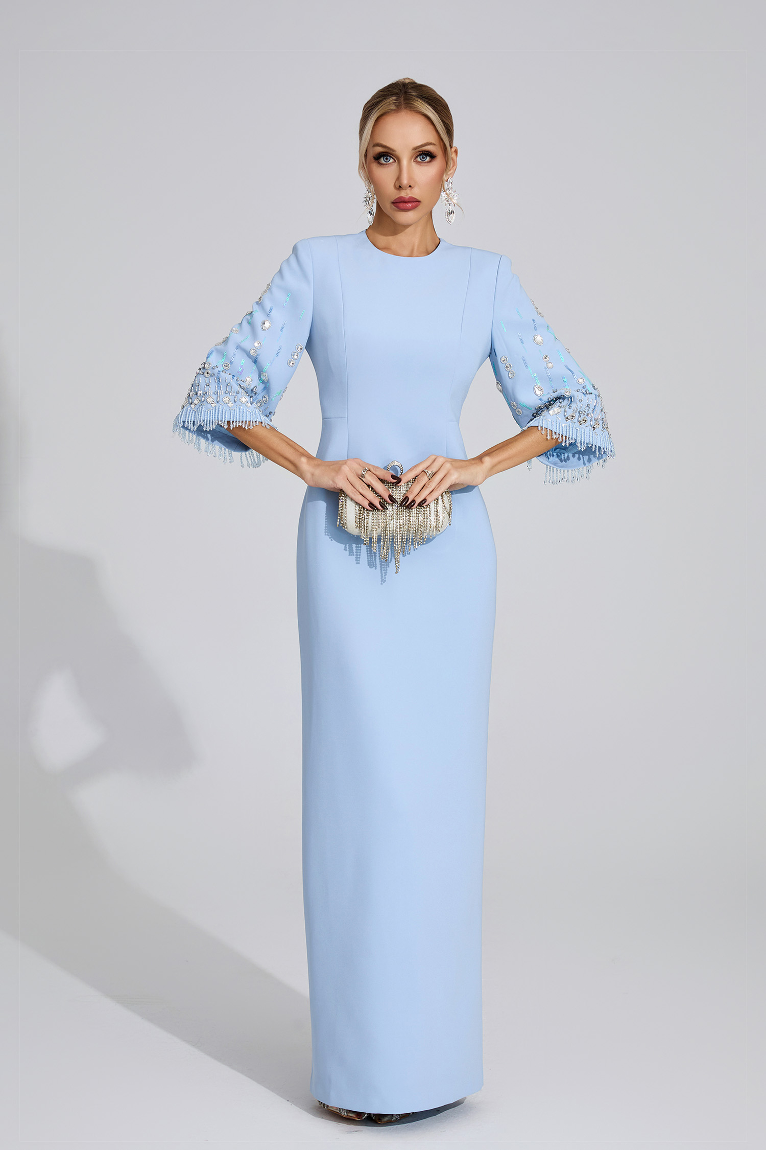 Thessaly Light Blue Diamond Maxi Dress