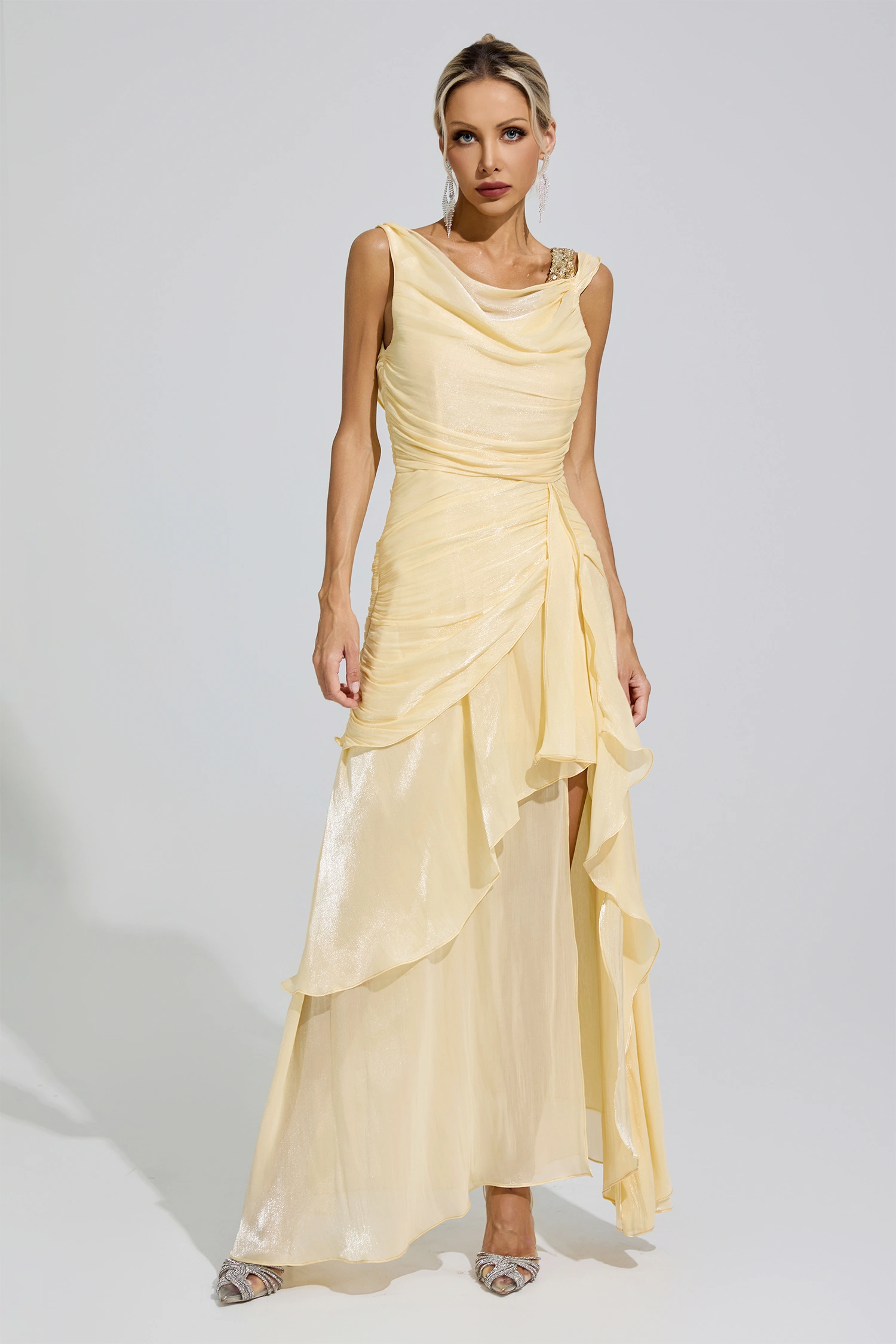 Toni Yellow Ruffle Maxi Dress