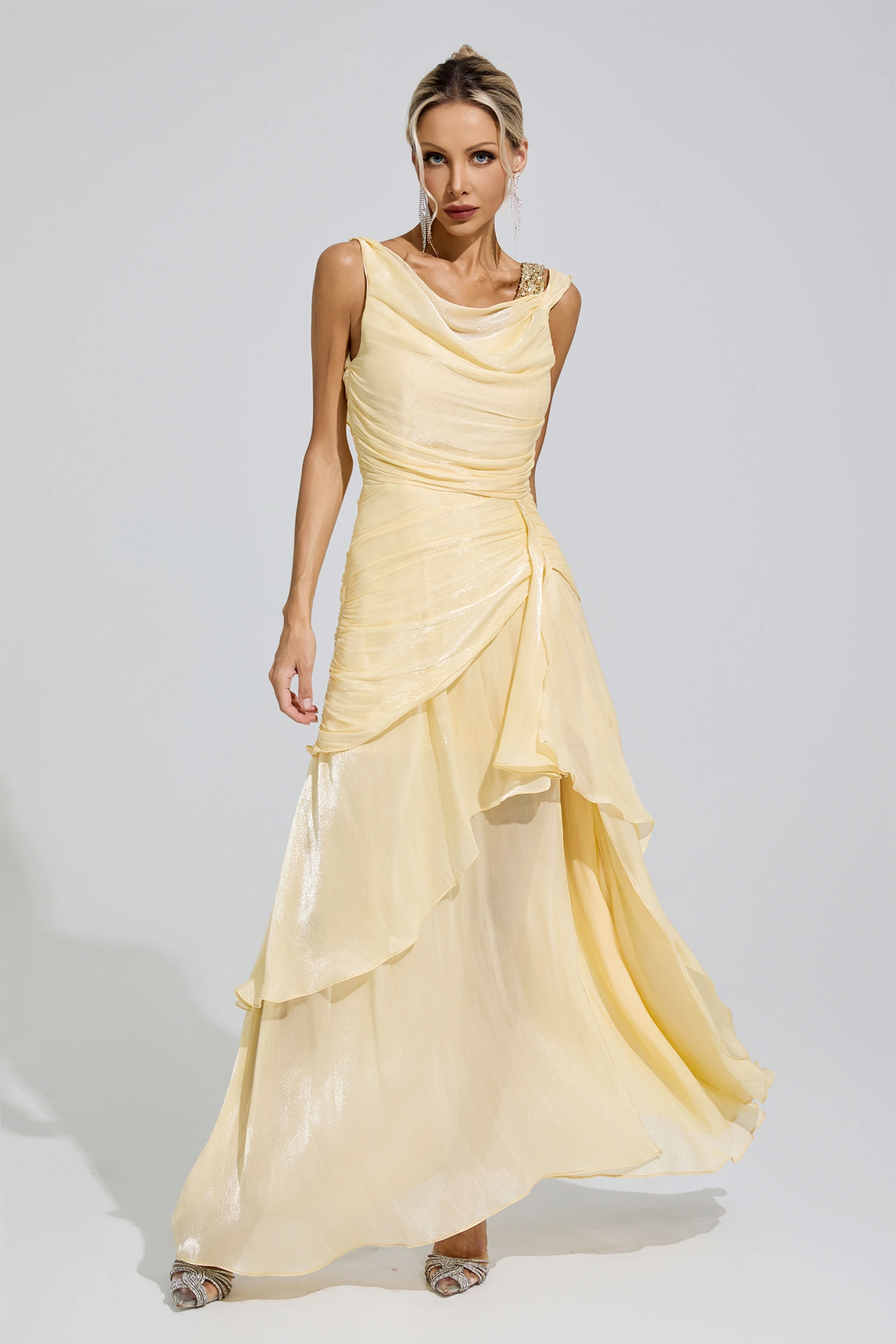 Toni Yellow Ruffle Maxi Dress