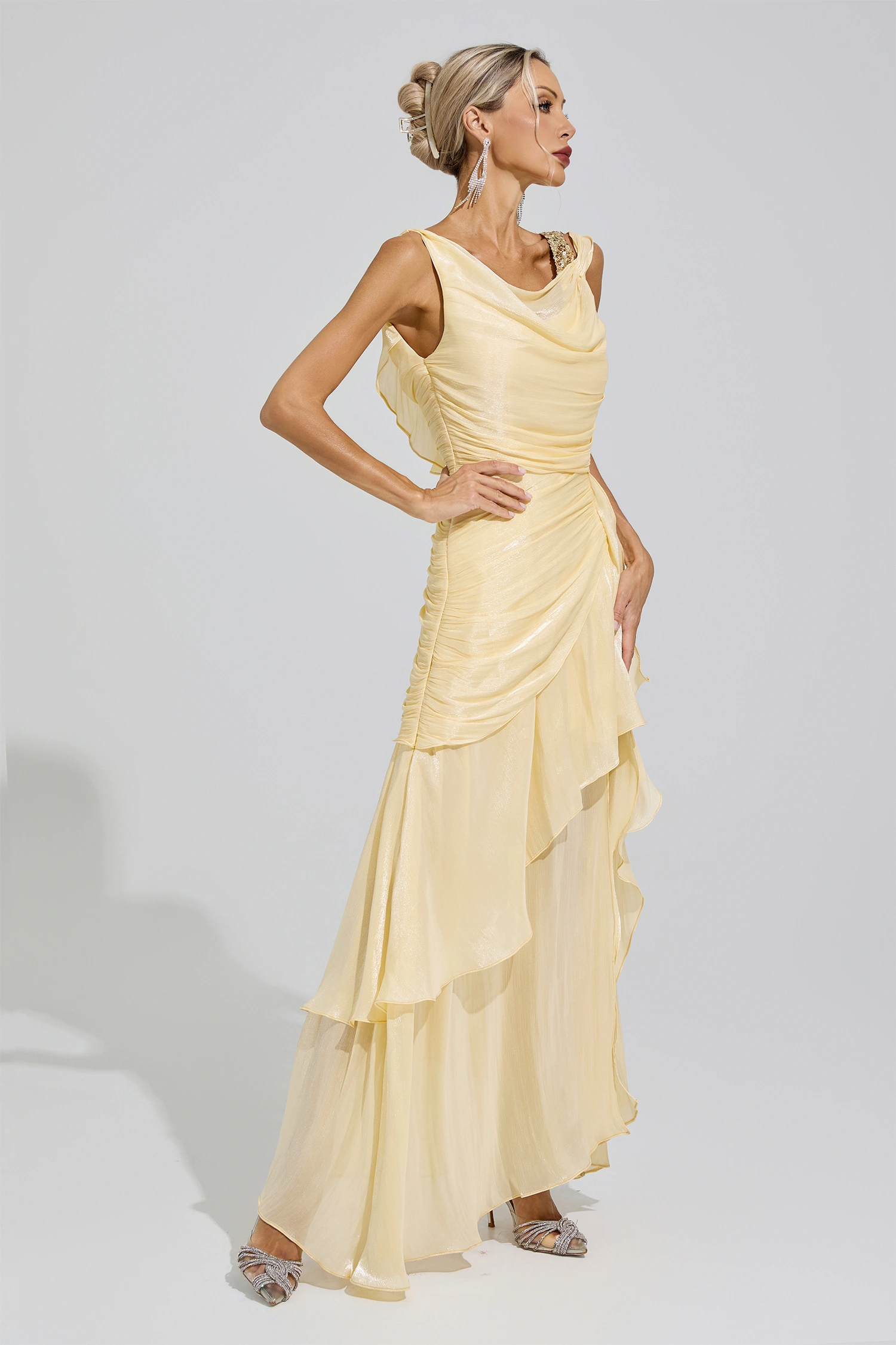 Toni Yellow Ruffle Maxi Dress