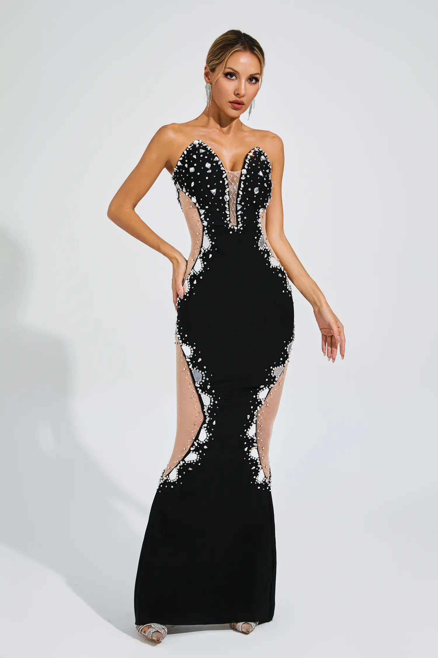 Toynbee Black Diamond Mesh Bandage Dress-CATCHALL