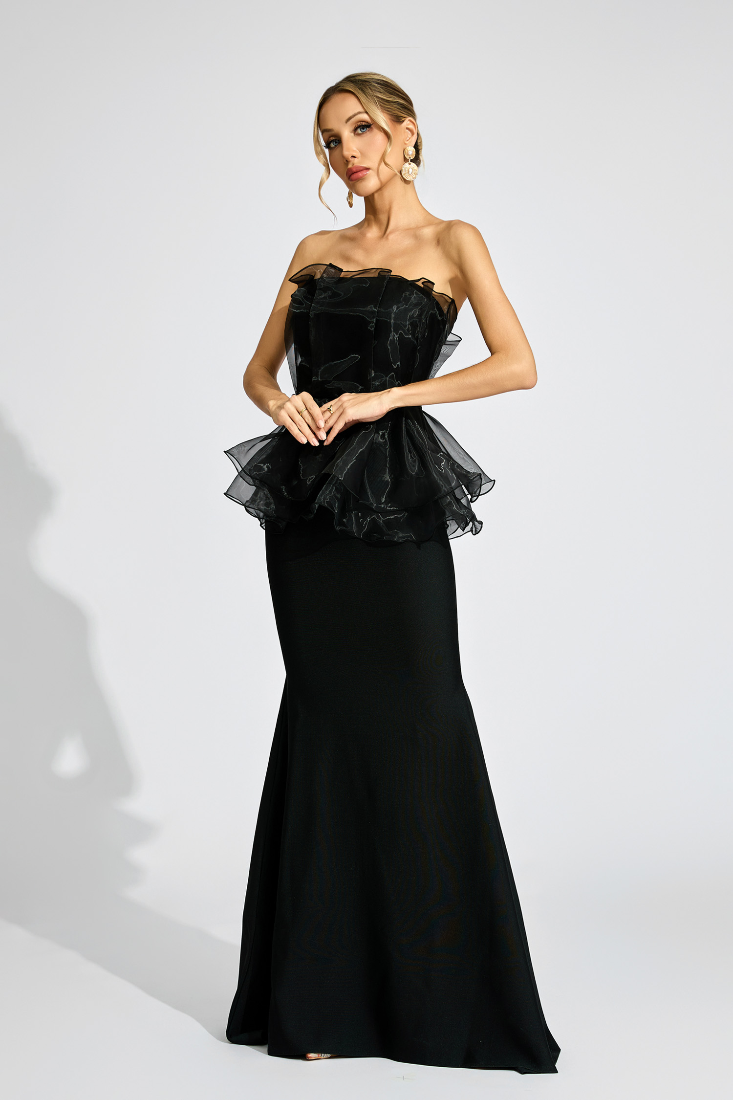 Trevelyan Black Peplum Evening Dress
