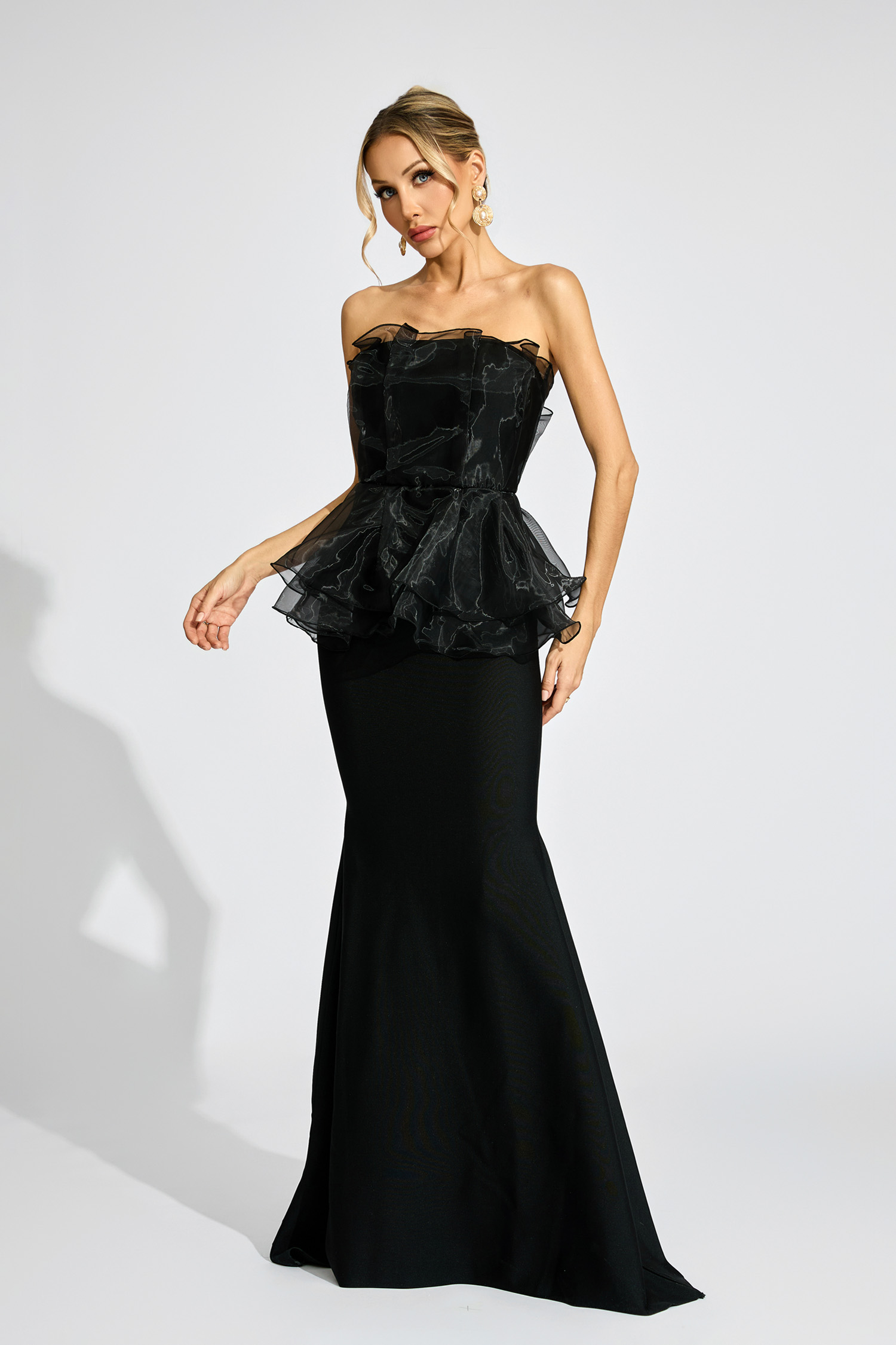 Trevelyan Black Peplum Evening Dress