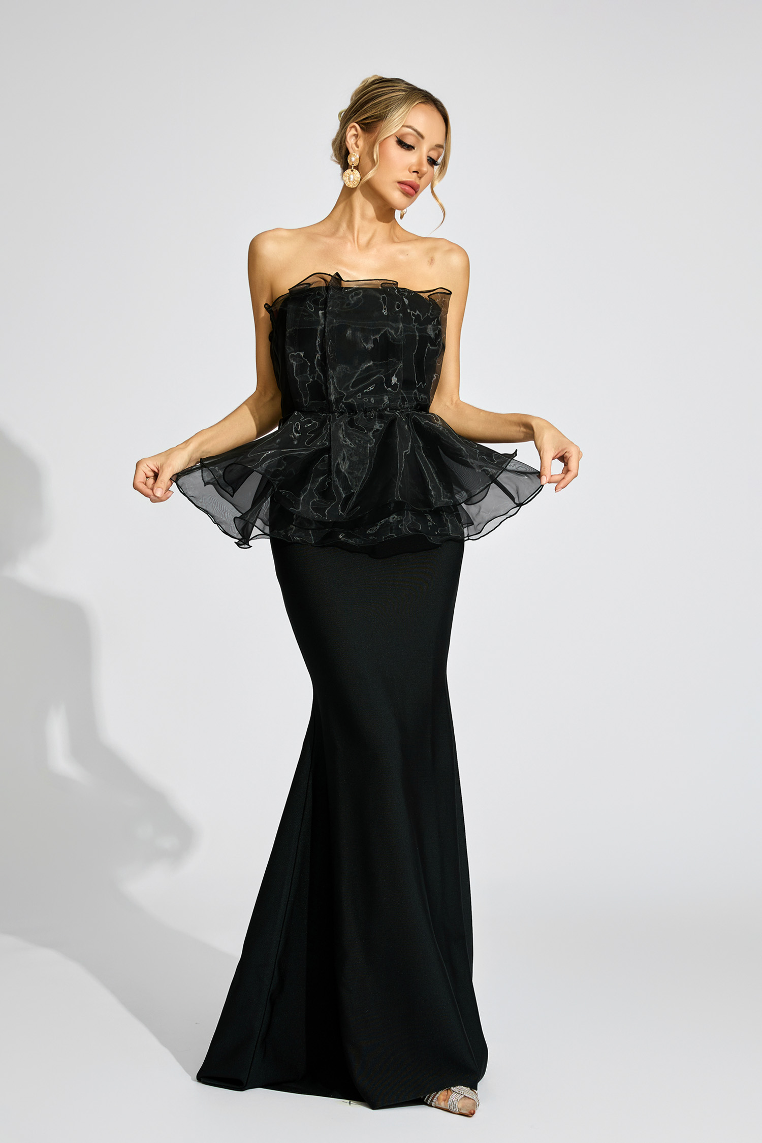 Trevelyan Black Peplum Evening Dress