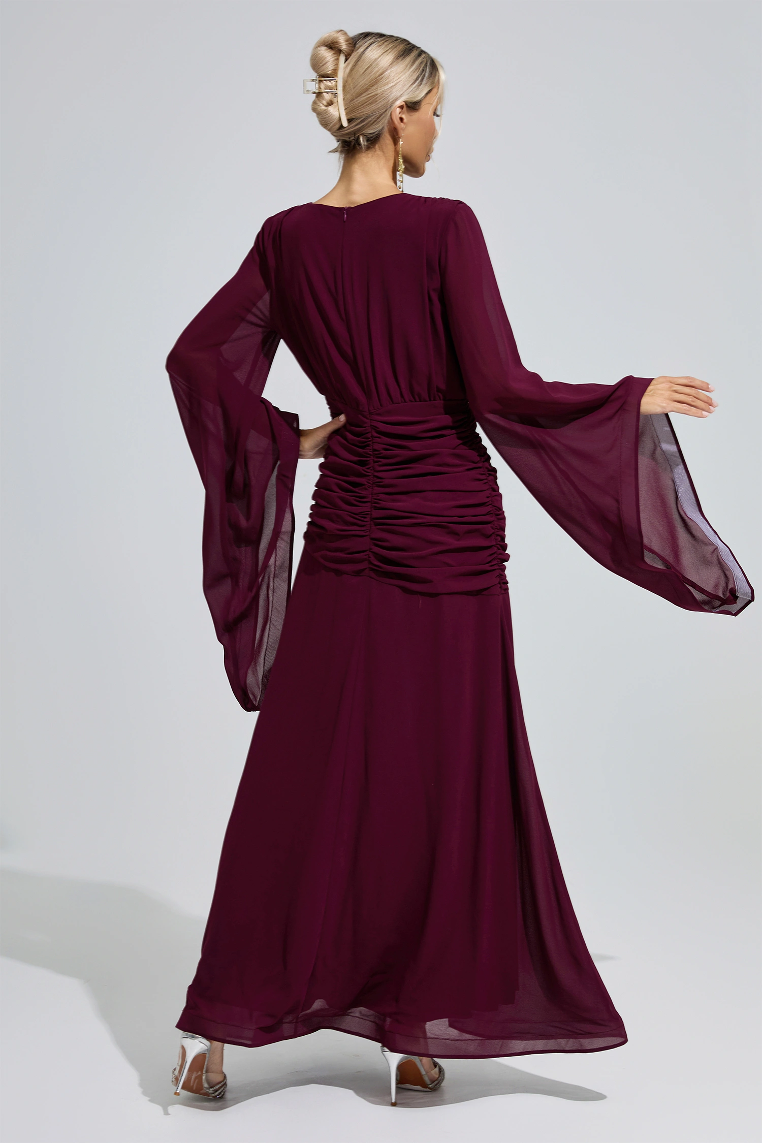 Tsvetaeva Purple Ruched Wrap Maxi Dress
